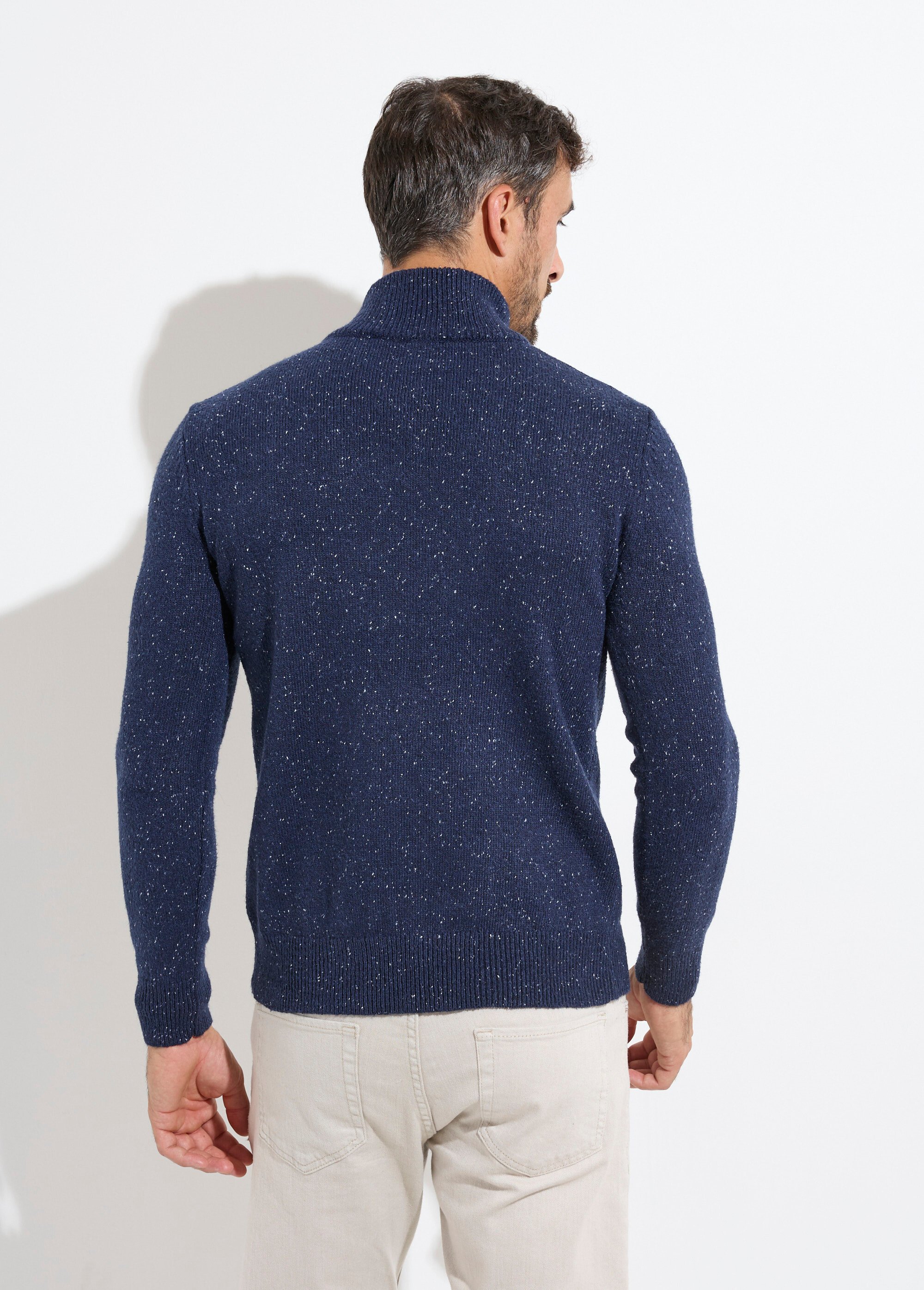 Pull col montant zippé, coupe ajustée Homme Bleu MENW14-58035 DO1