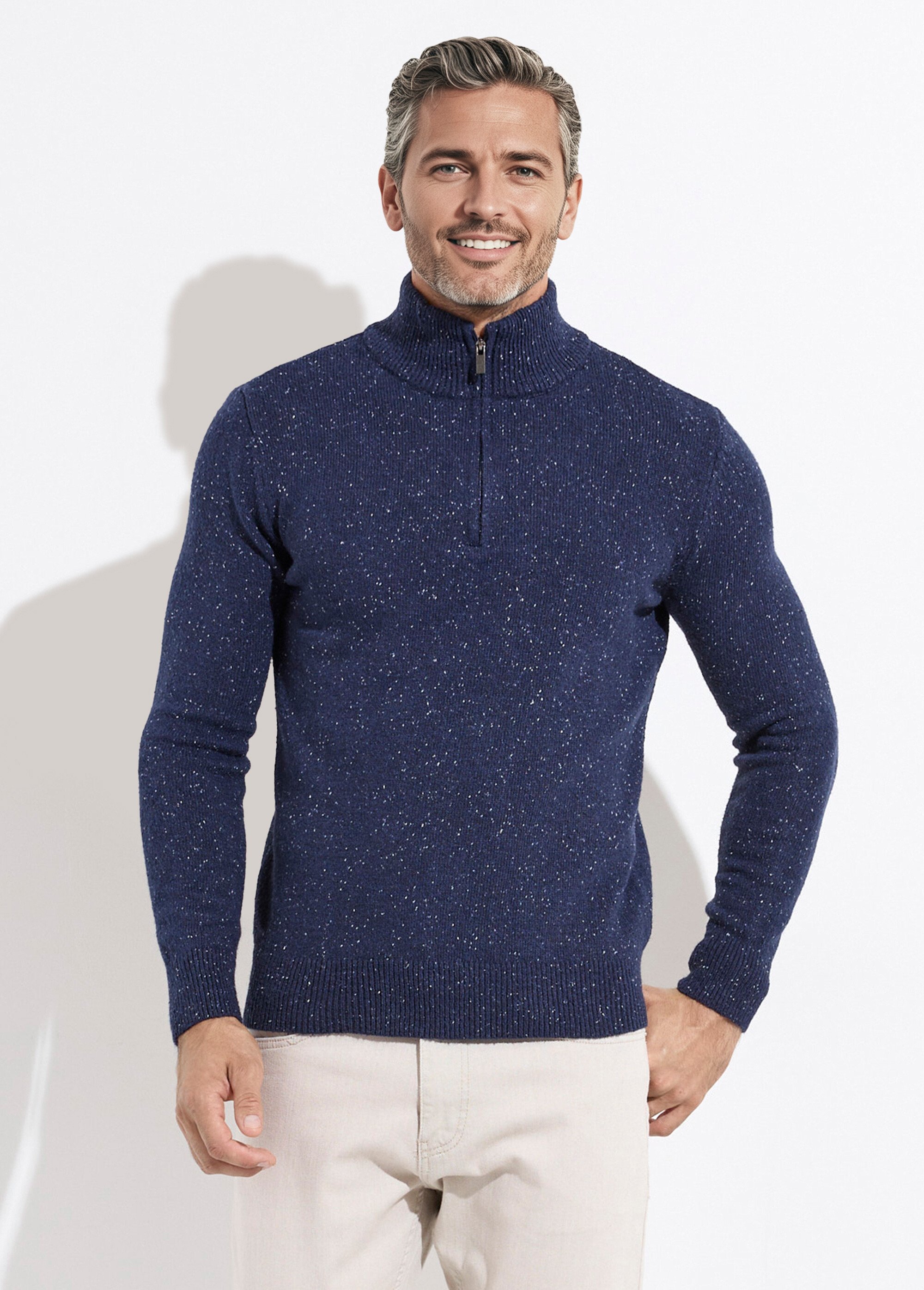 Pull col montant zippé, coupe ajustée Homme Bleu MENW14-58035 FA1