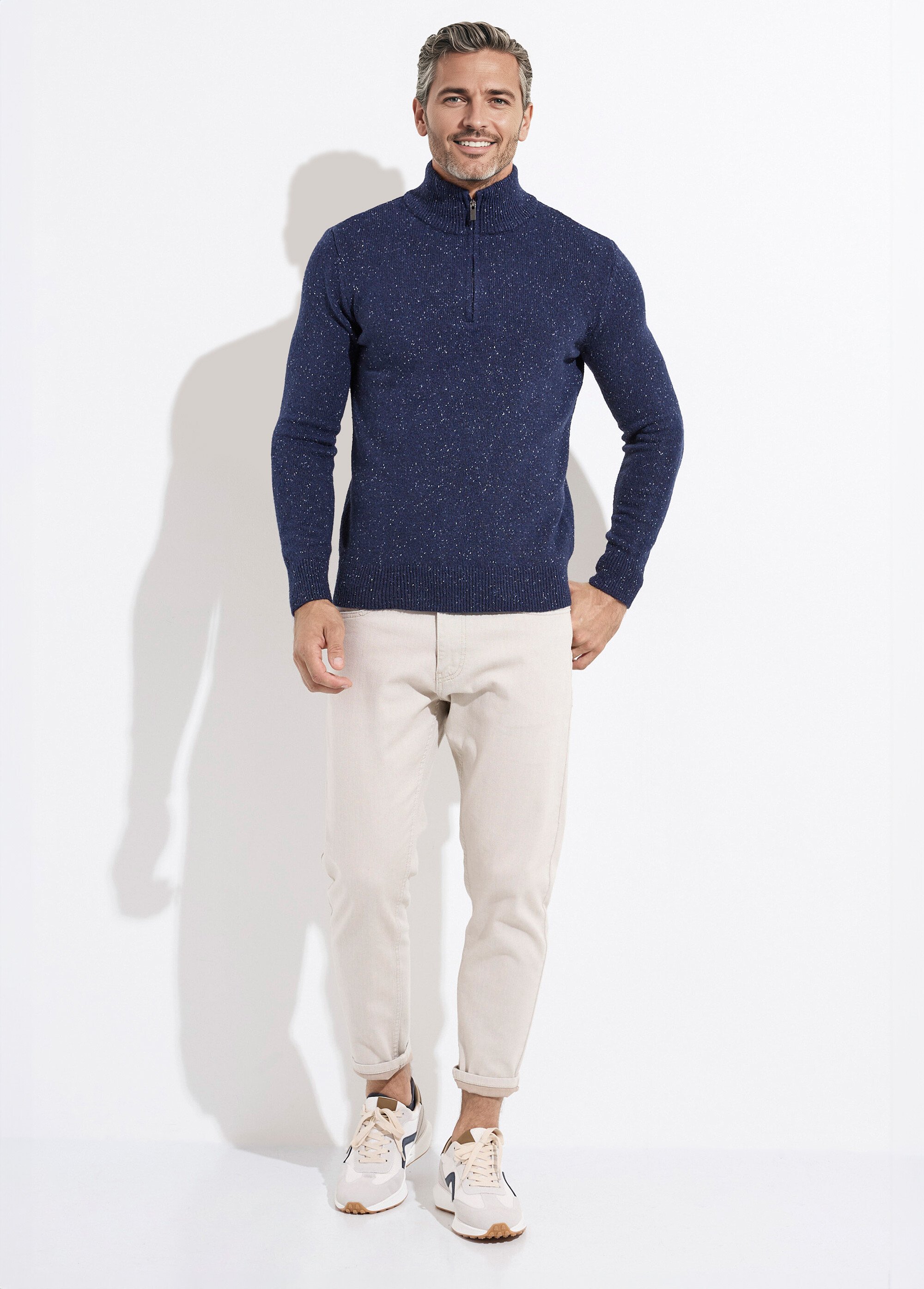 Pull col montant zippé, coupe ajustée Homme Bleu MENW14-58035 SF1