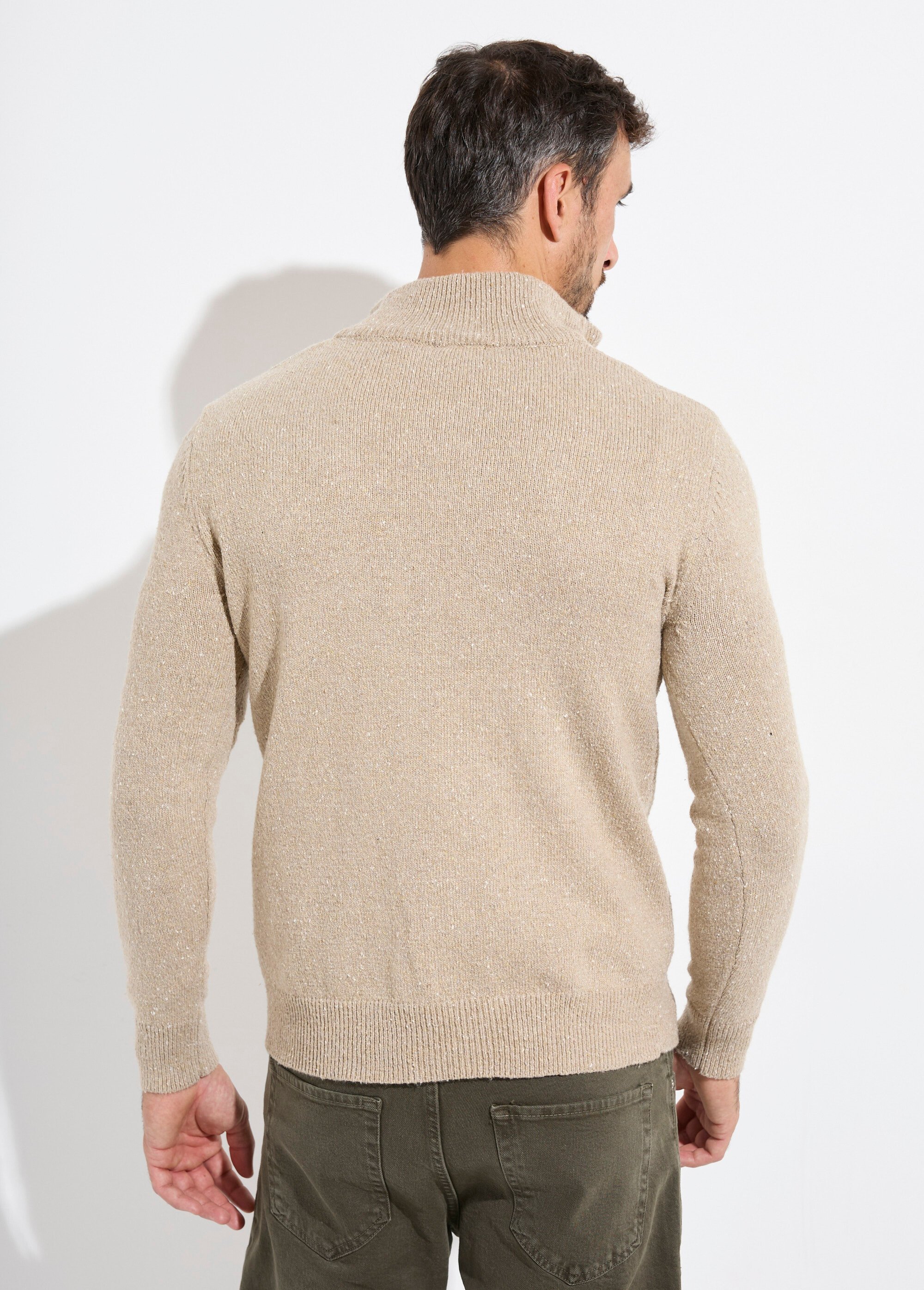 Pull col montant zippé, coupe ajustée Homme Beige MENW14-58035 DO1