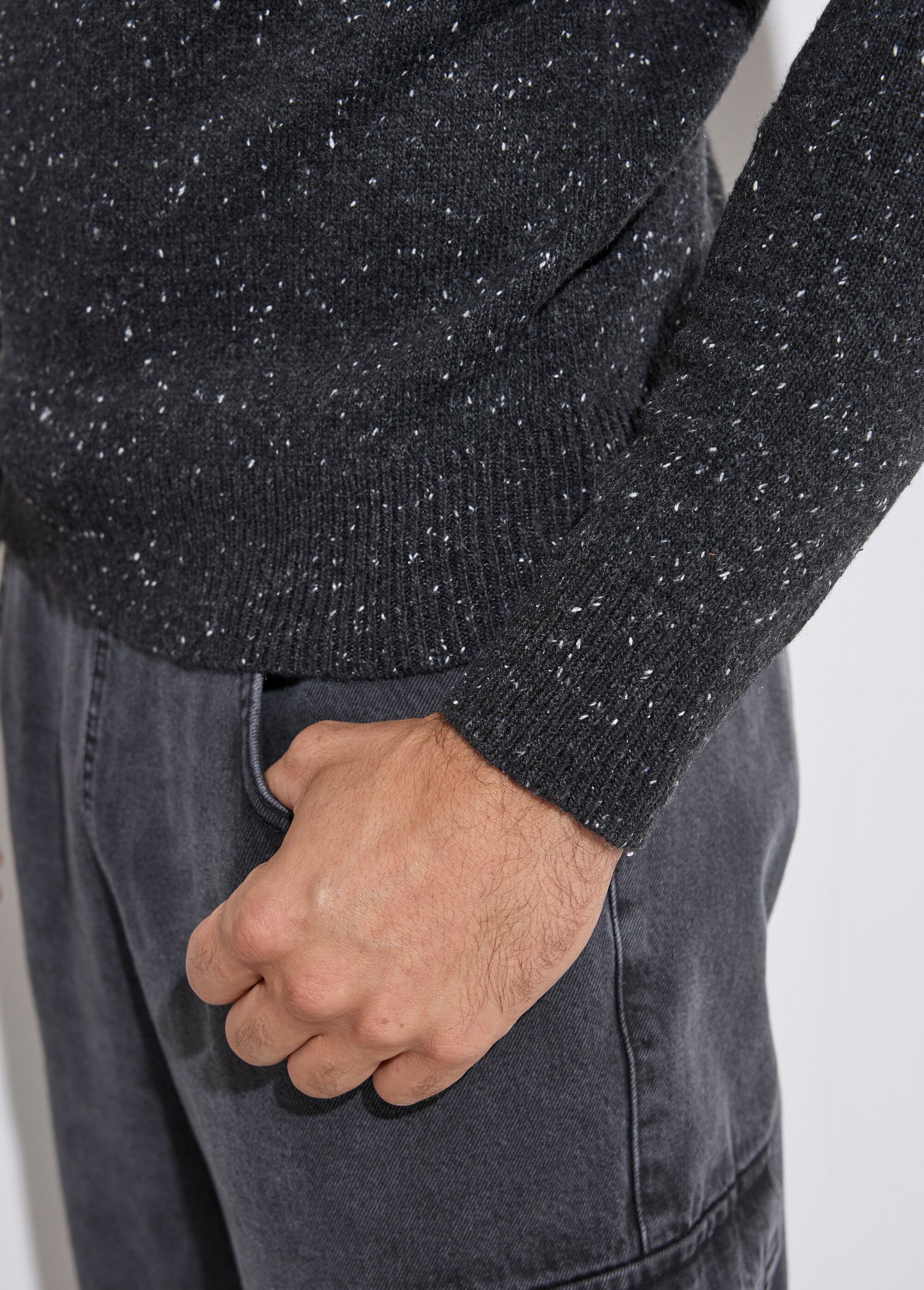 Pull col montant zippé, coupe ajustée Homme Gris MENW14-58035 DE2