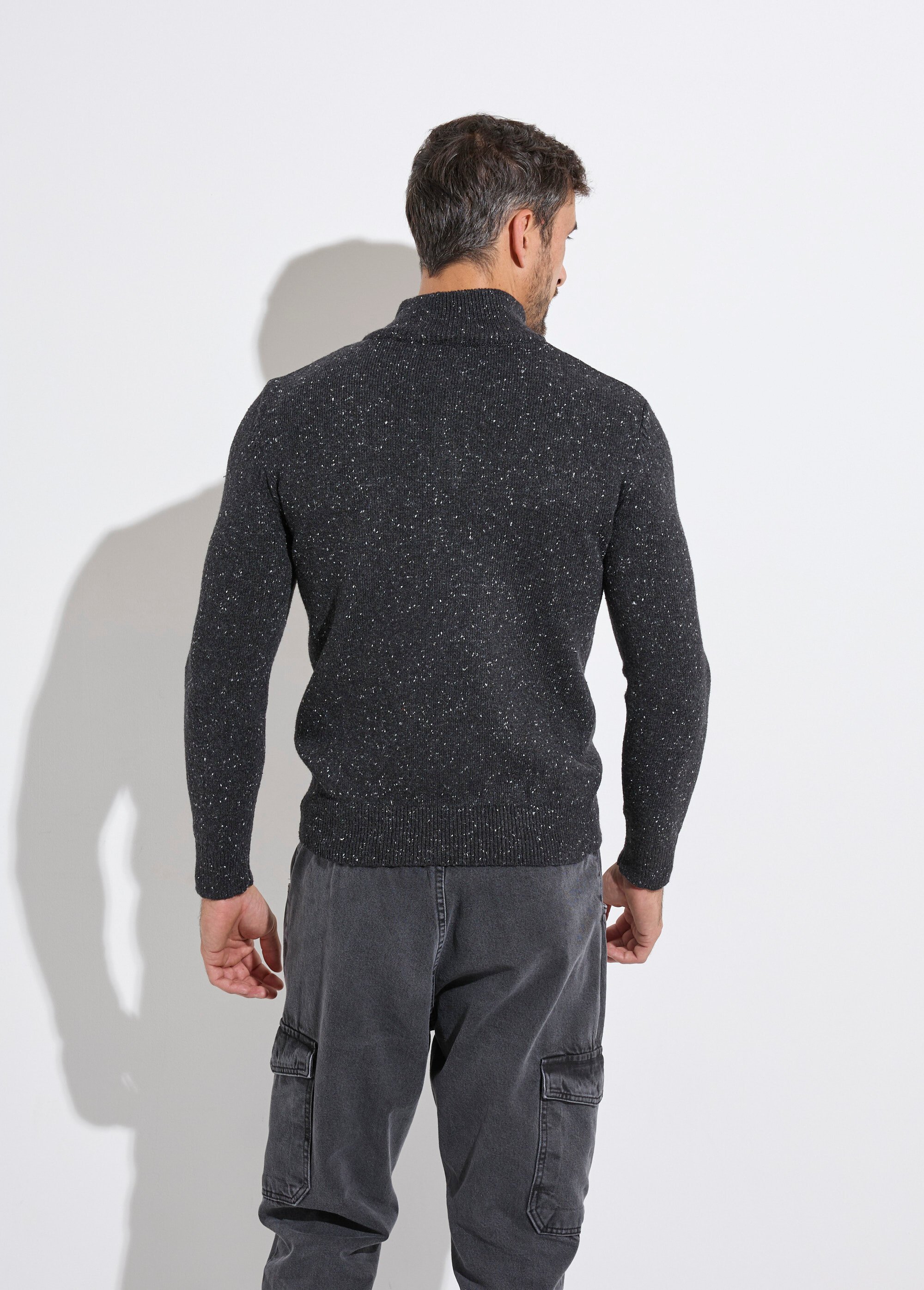 Pull col montant zippé, coupe ajustée Homme Gris MENW14-58035 DO1