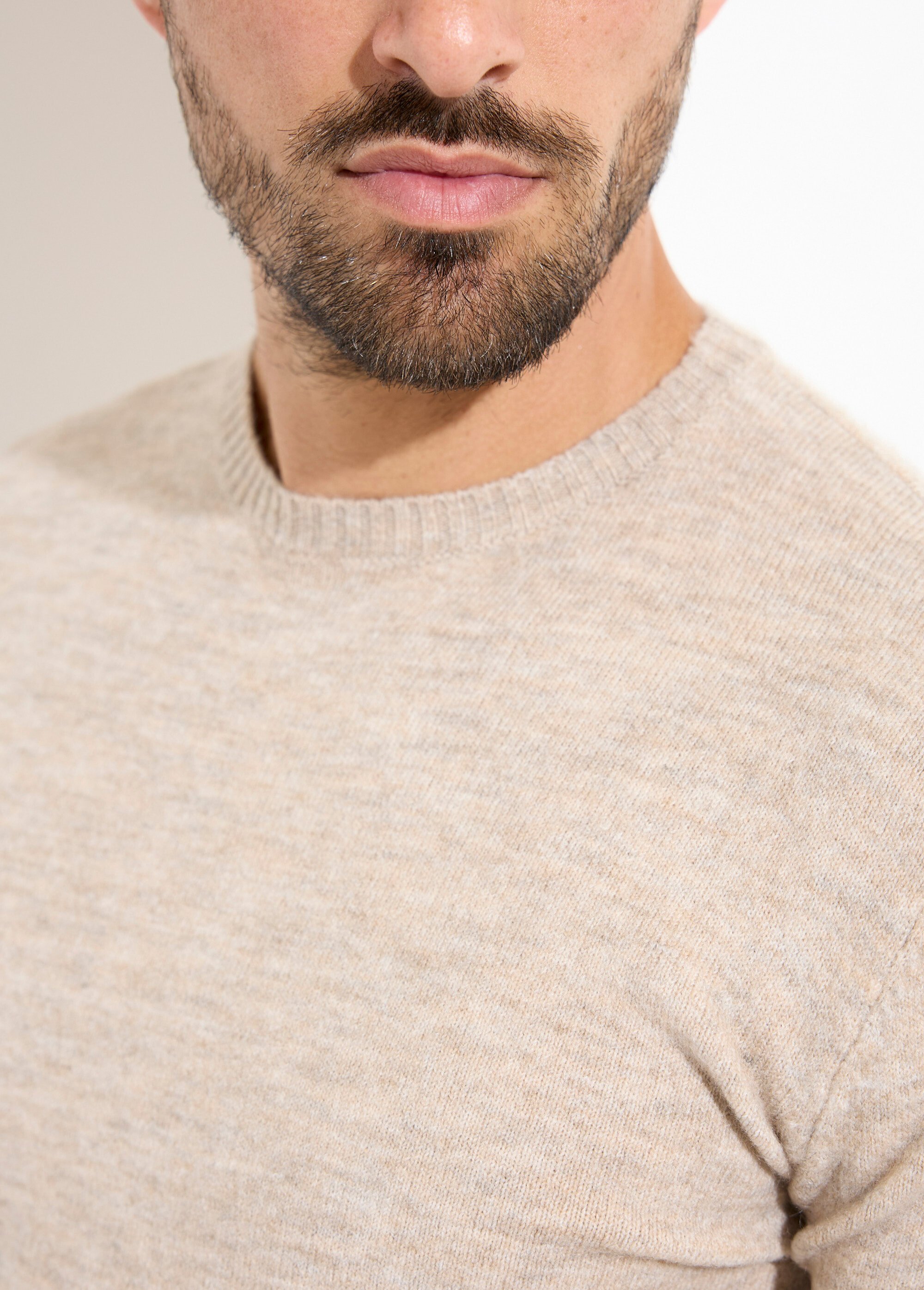 Pull col rond fine jauge, coupe ajustée Homme Beige MENW13-581959 DE1