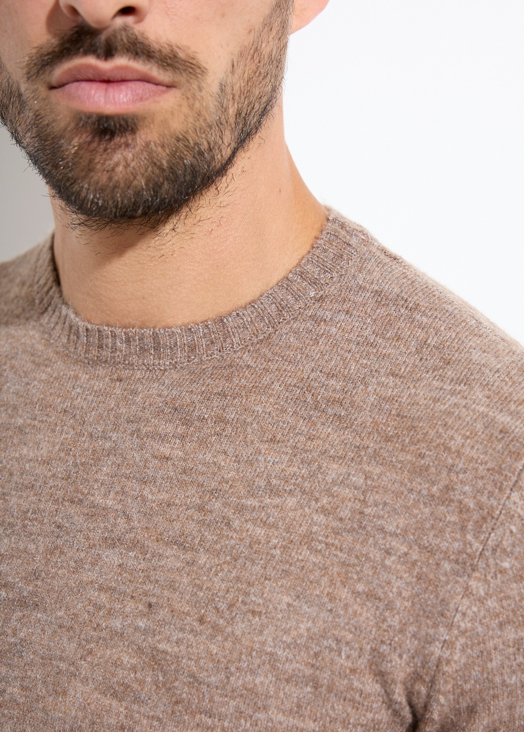 Pull col rond fine jauge, coupe ajustée Homme Beige MENW13-581959 DE1