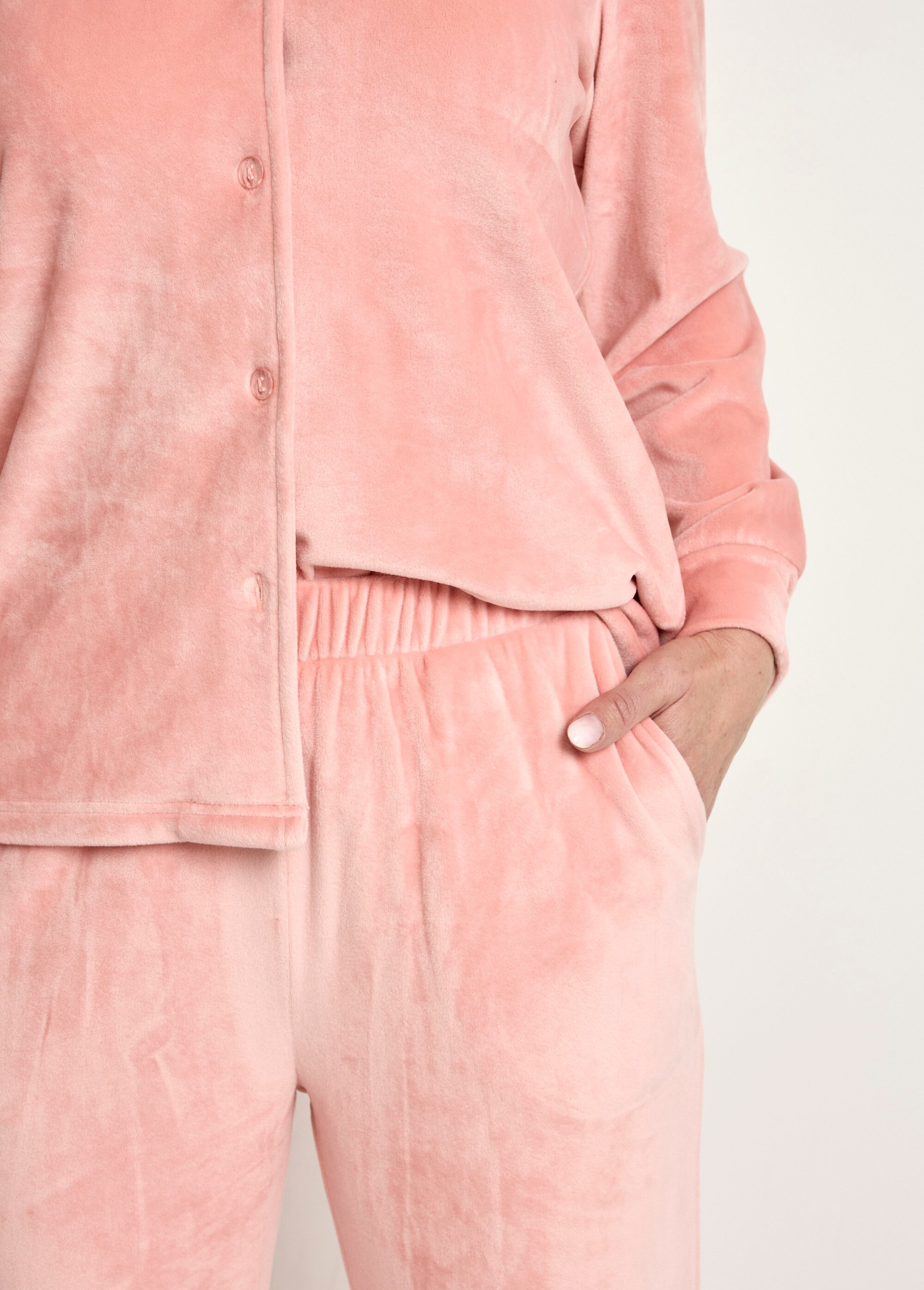Pyjama long boutonné velours stretch Femme Rose SIFFLET DE2