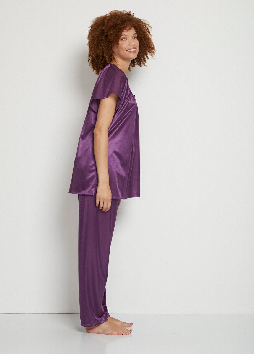 Pyjama uni manches courtes maille fluide Femme Violet SENORA DR1