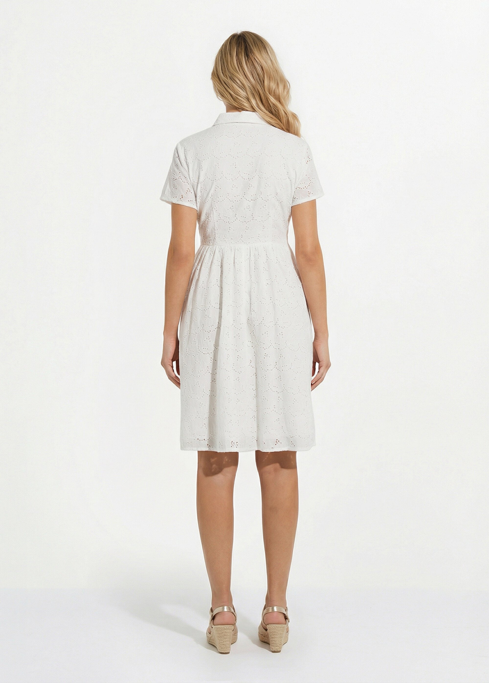 Robe-chemisier courte en broderie anglaise Femme Blanc ELOANE DO1