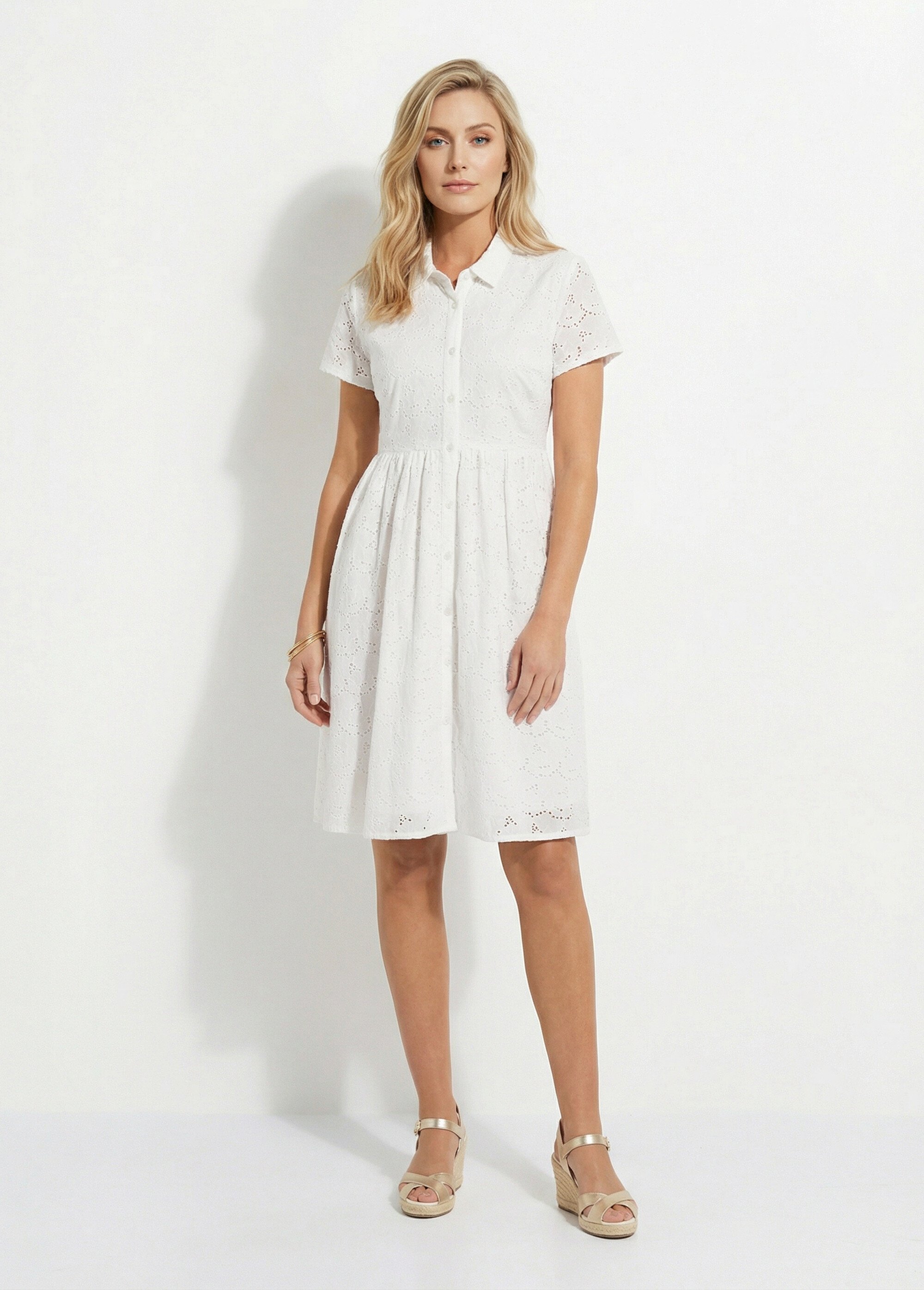 Robe-chemisier courte en broderie anglaise Femme Blanc ELOANE FA1