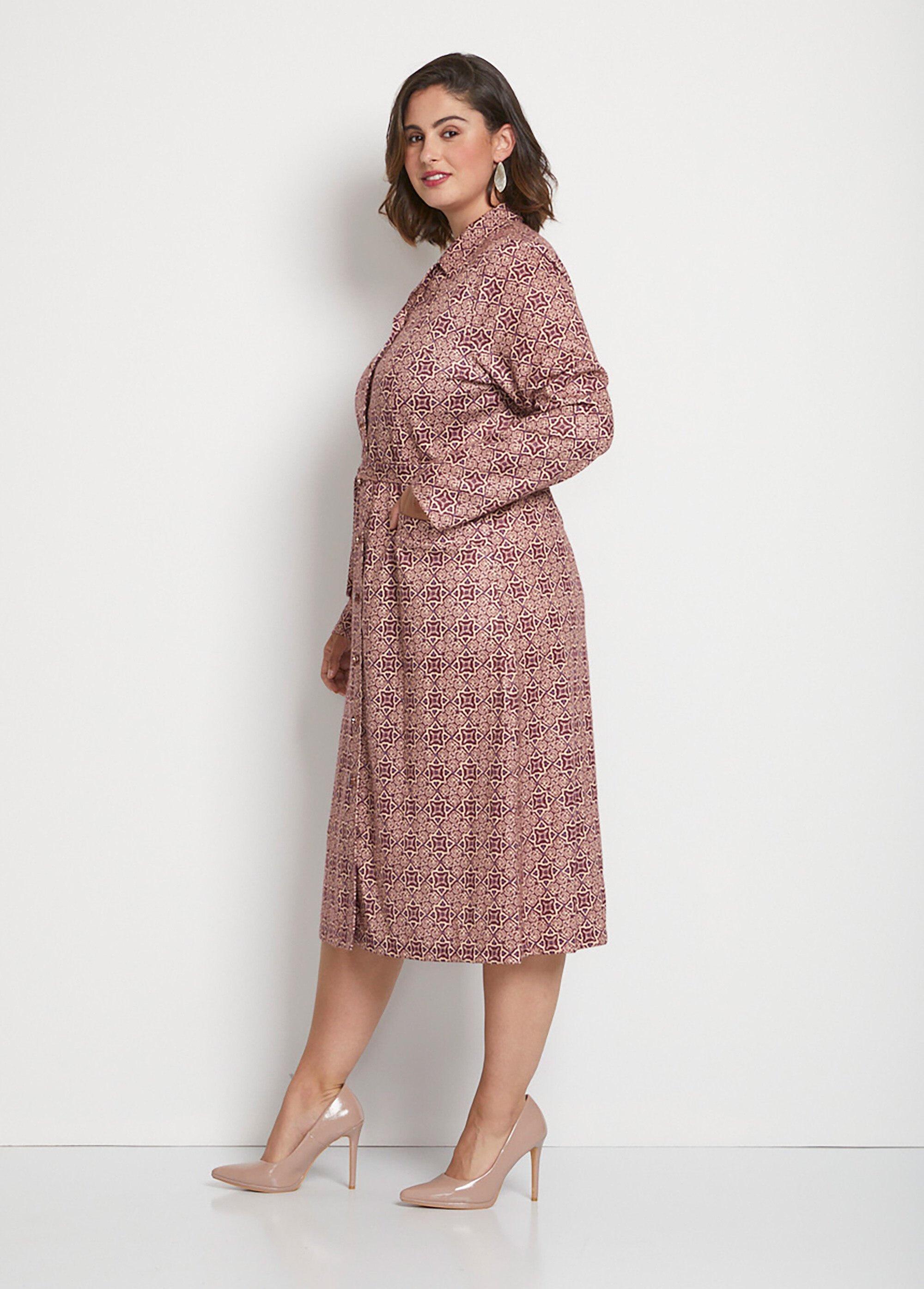 Robe-chemisier mi-longue col tailleur Femme Grande Taille Rouge HUT DR1
