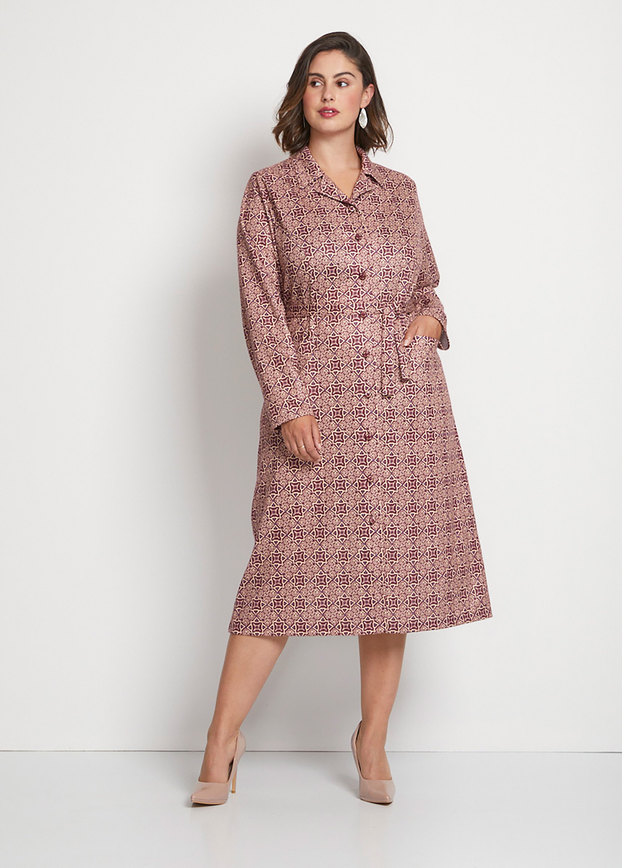 Robe-chemisier mi-longue col tailleur
