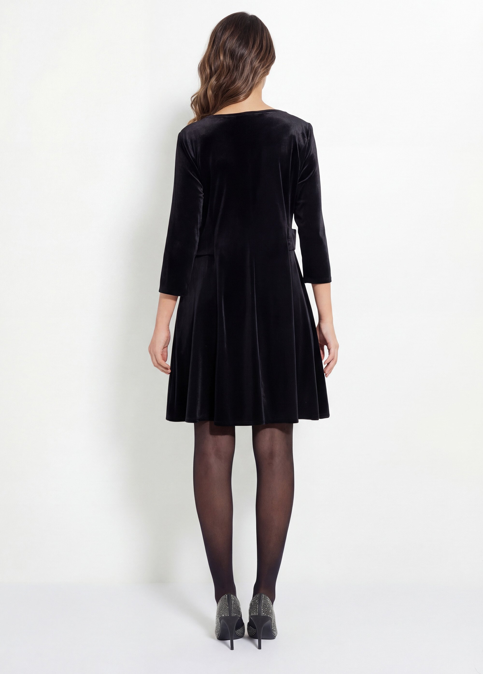 Robe en velours col rond, taille marquée Femme Noir FI-HAUDVELOU DO1