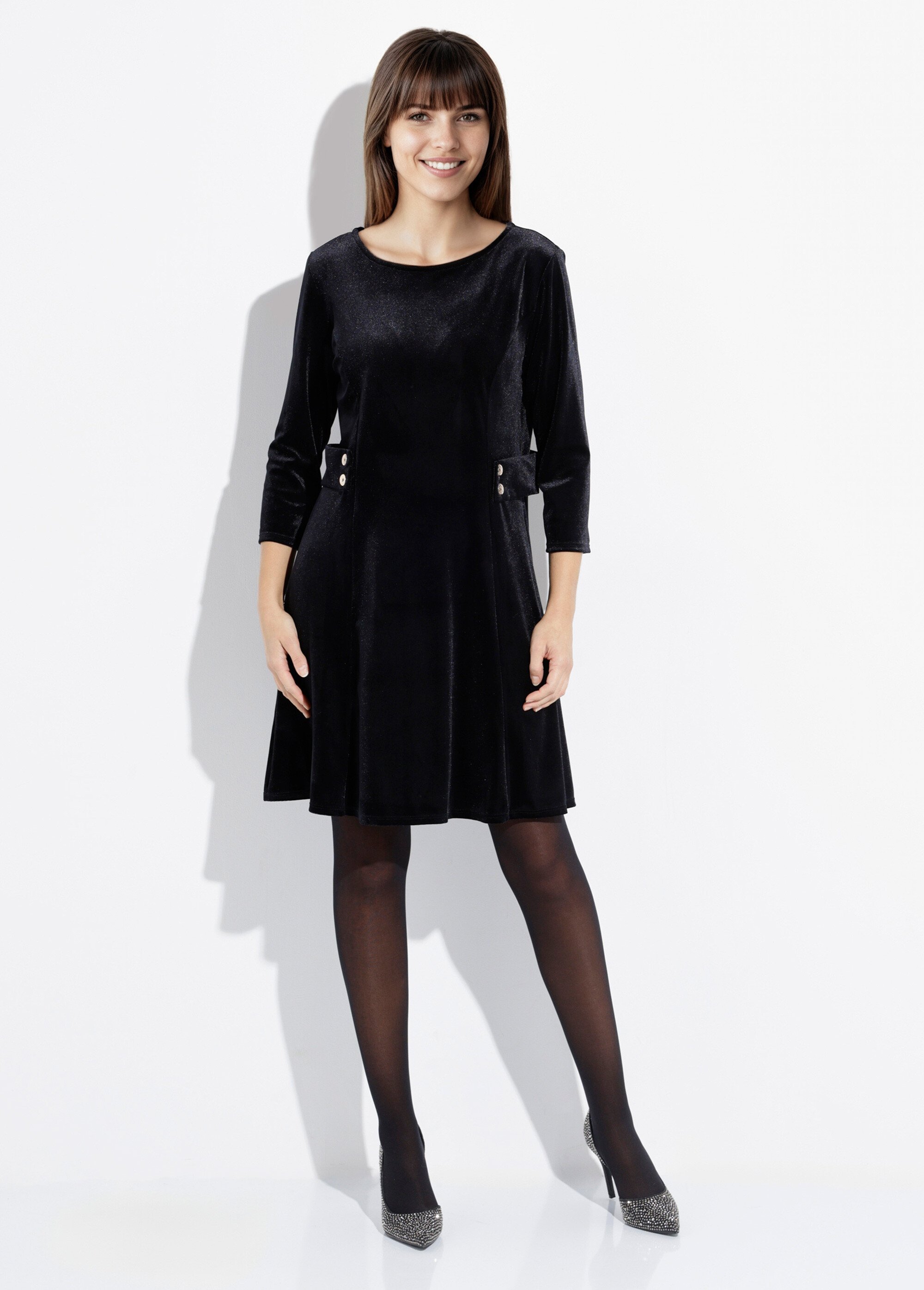 Robe en velours col rond, taille marquée Femme Noir FI-HAUDVELOU FA1