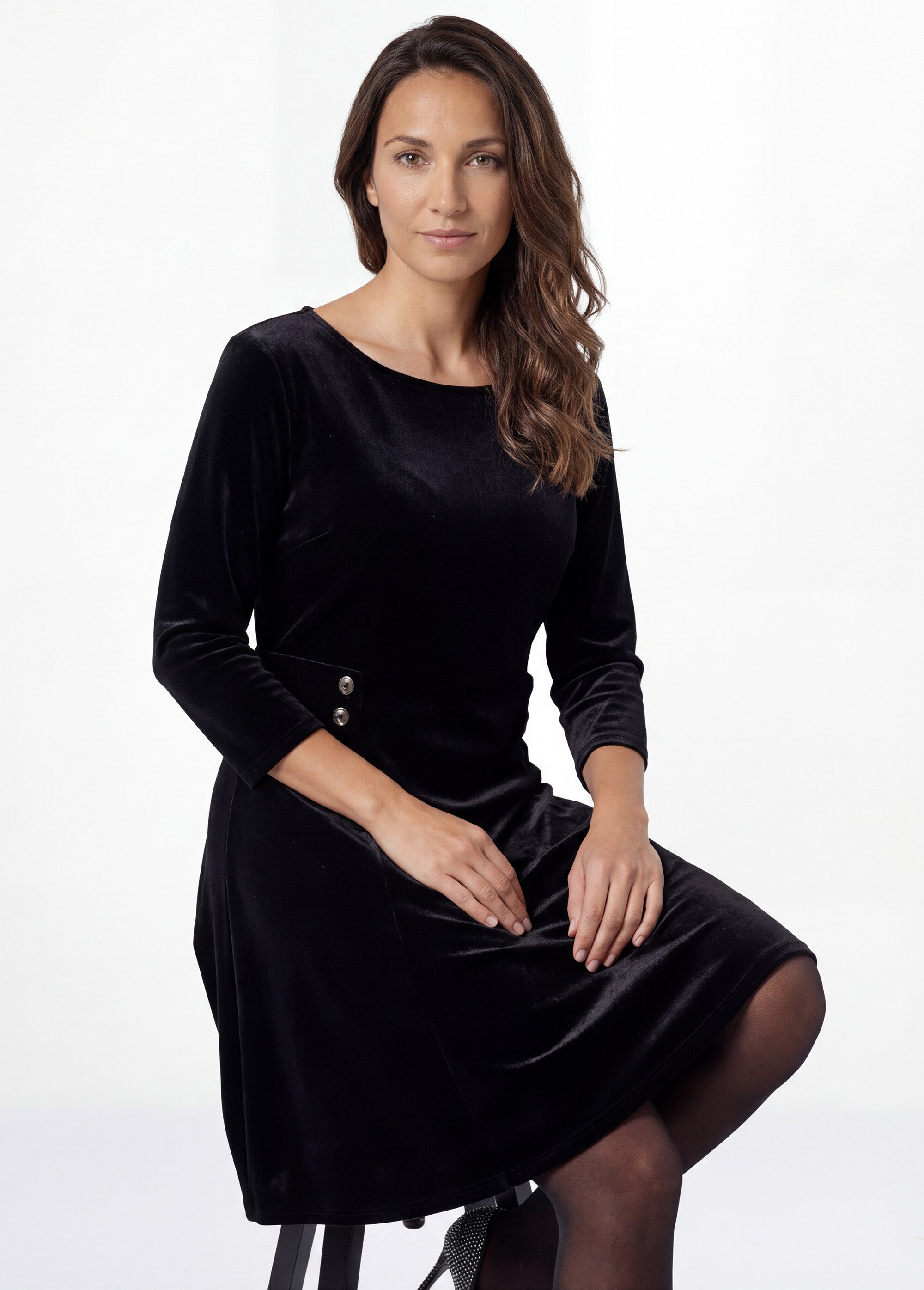 Robe en velours col rond, taille marquée Femme Noir FI-HAUDVELOU MV1
