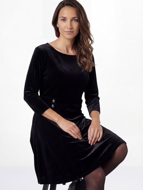 Robe en velours col rond, taille marquée Femme Noir FI-HAUDVELOU MV1