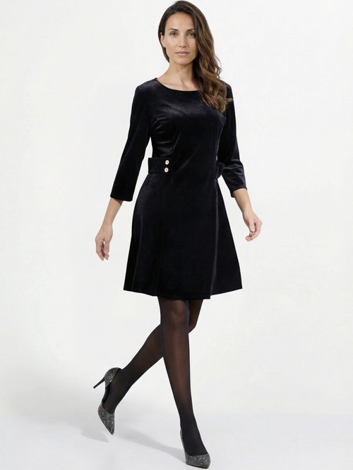 Robe en velours col rond, taille marquée Femme Noir FI-HAUDVELOU SI1