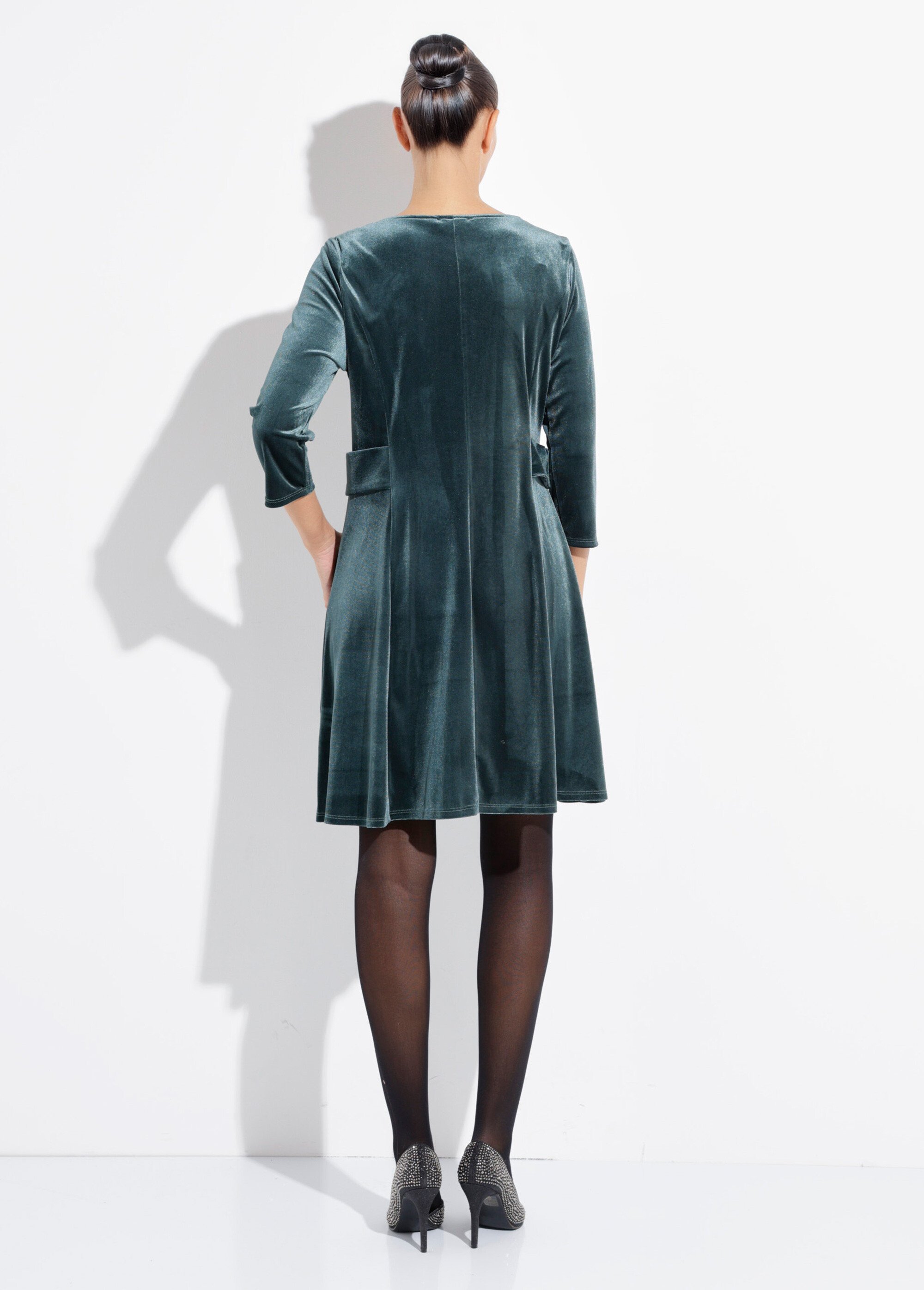 Robe en velours col rond, taille marquée Femme Vert FI-HAUDVELOU DO1