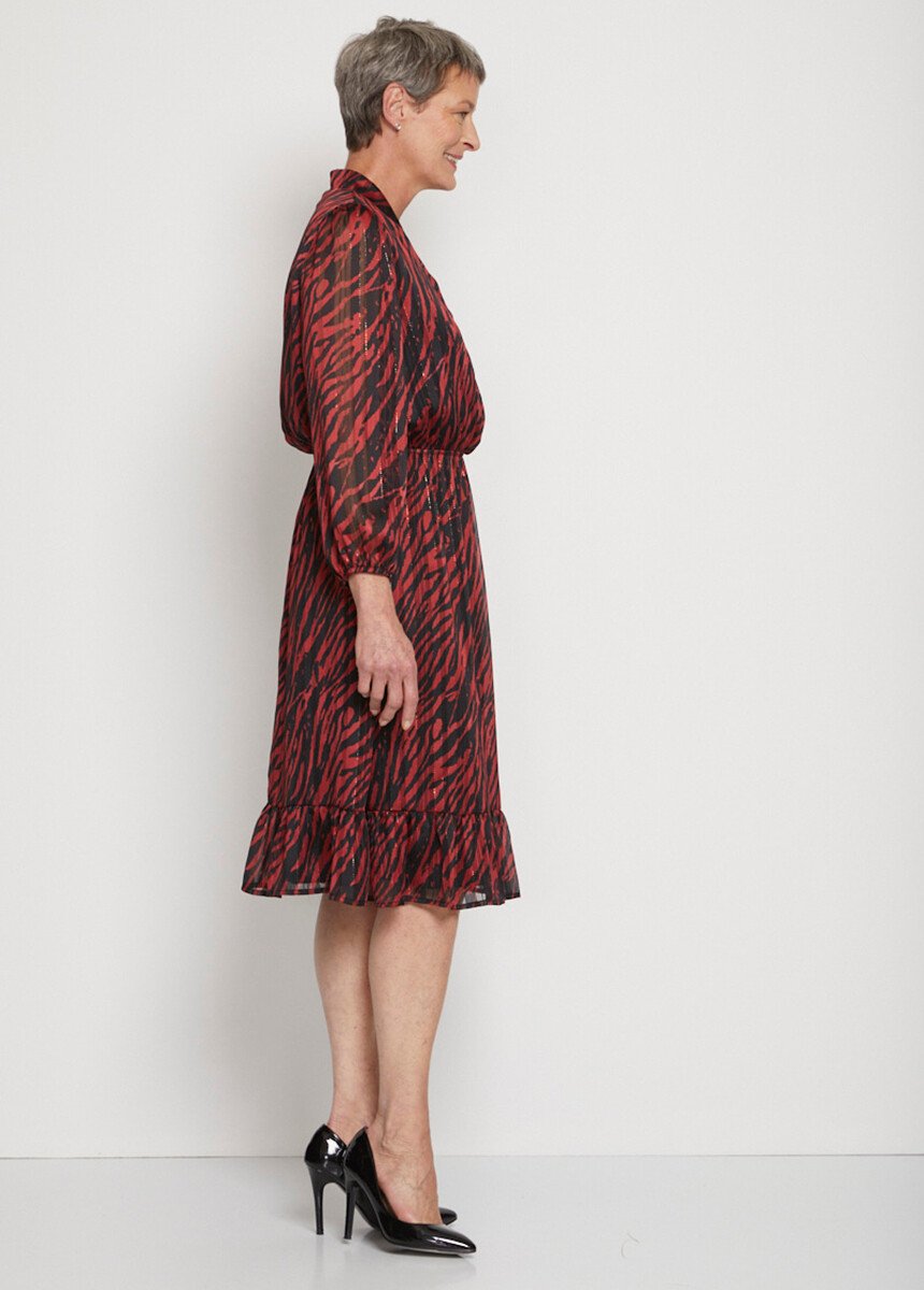 Robe mi-longue volantée effet cache-coeur Femme Rouge HODA DR1