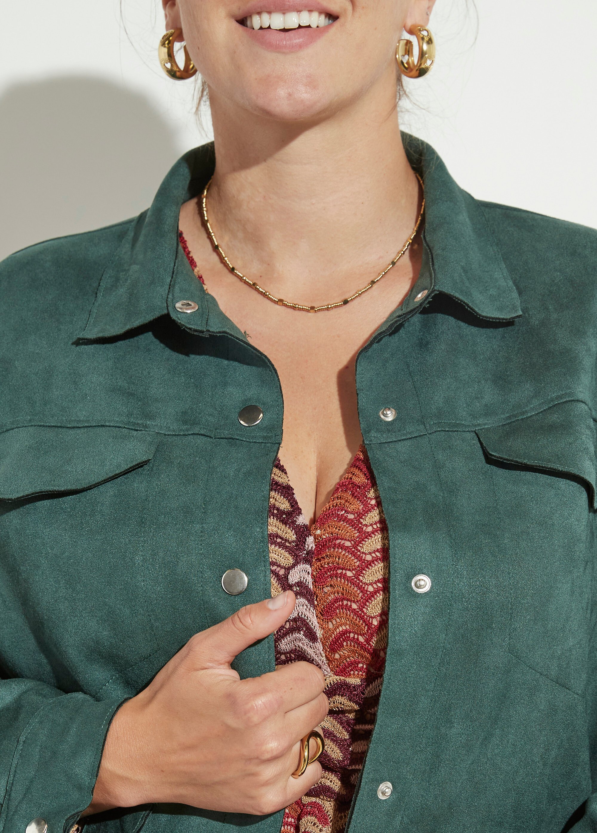 Surchemise en suédine poches poitrine Femme Grande Taille Vert CHY-H016 DE1