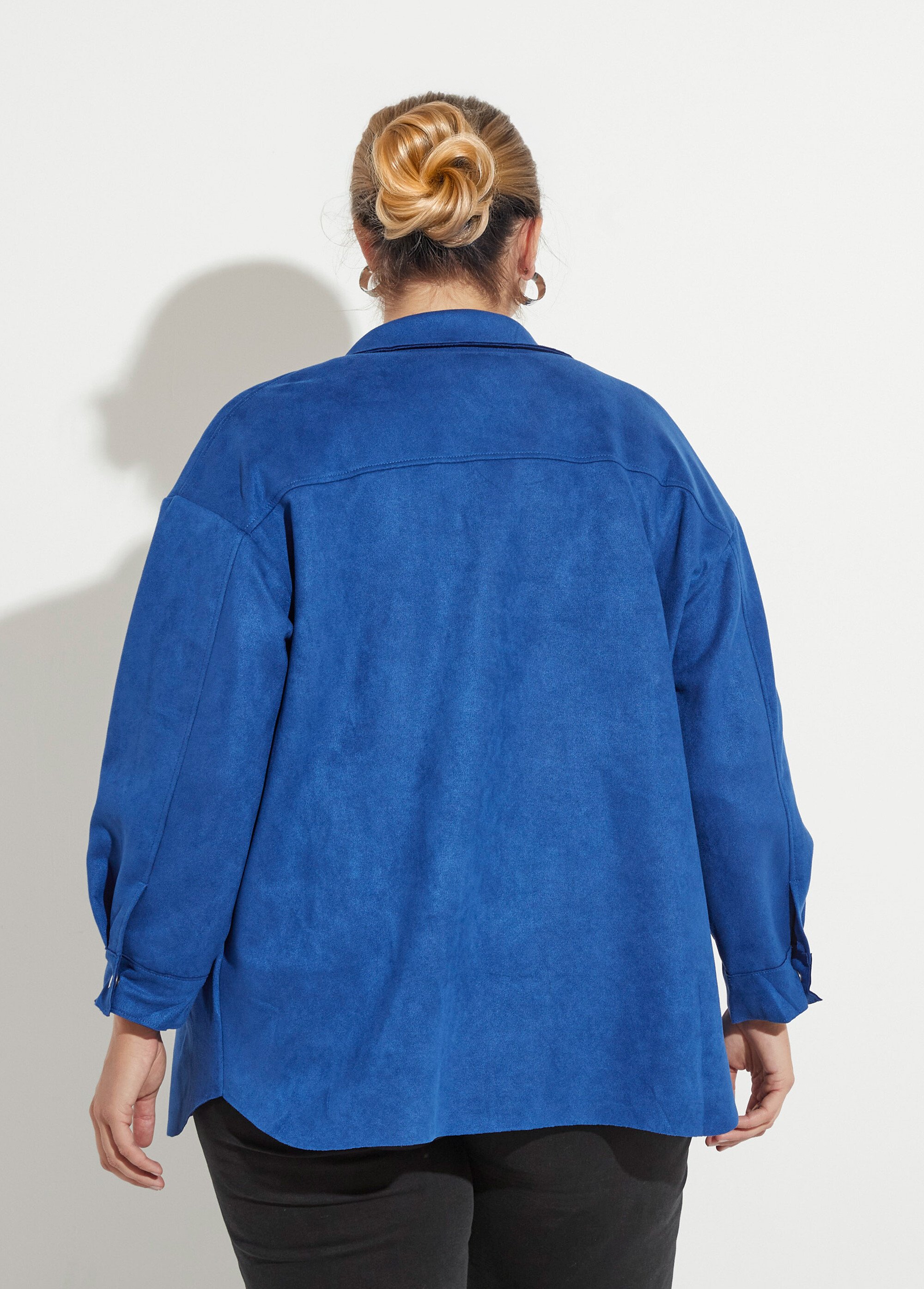 Surchemise en suédine poches poitrine Femme Grande Taille Bleu CHY-H016 DO1