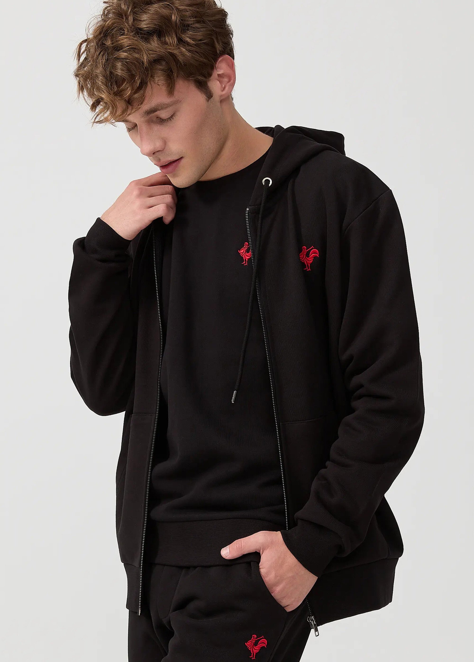 Sweat shirt zippé à capuche, kangourou Noir MFKDUCASSE MV1