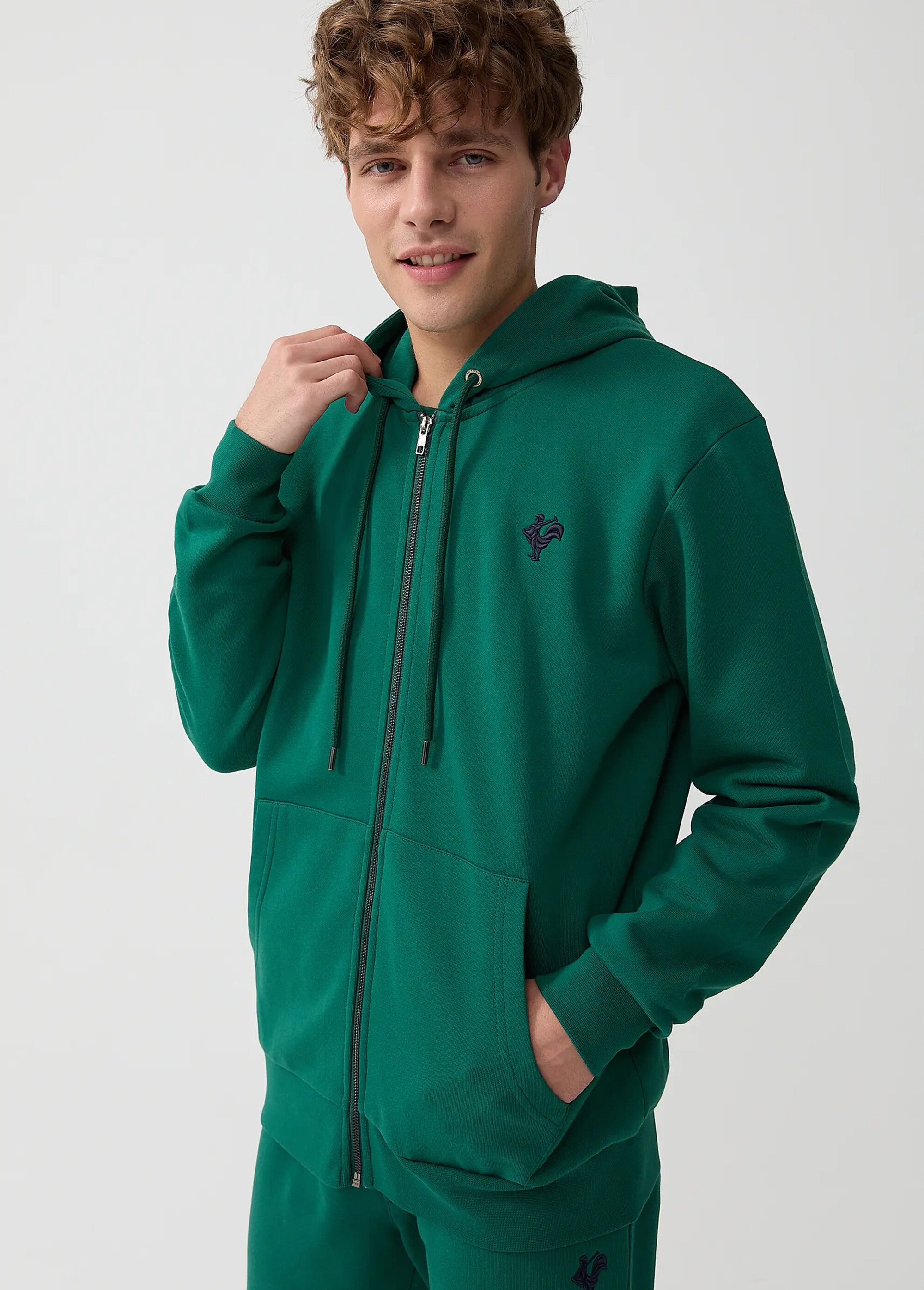 Sweat shirt zippé à capuche, kangourou Vert MFKDUCASSE MV1