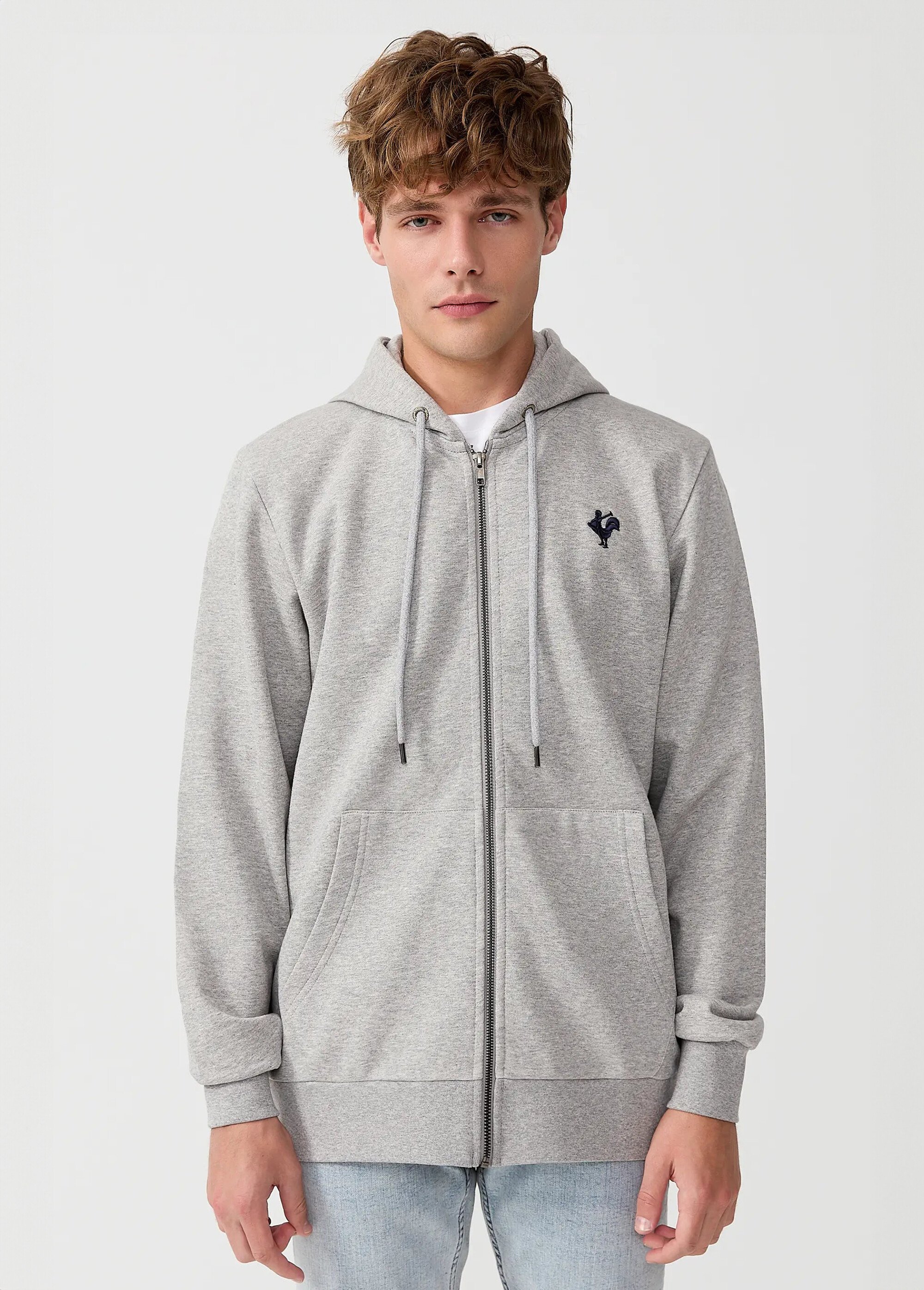 Sweat shirt zippé à capuche, kangourou Gris MFKDUCASSE FA1