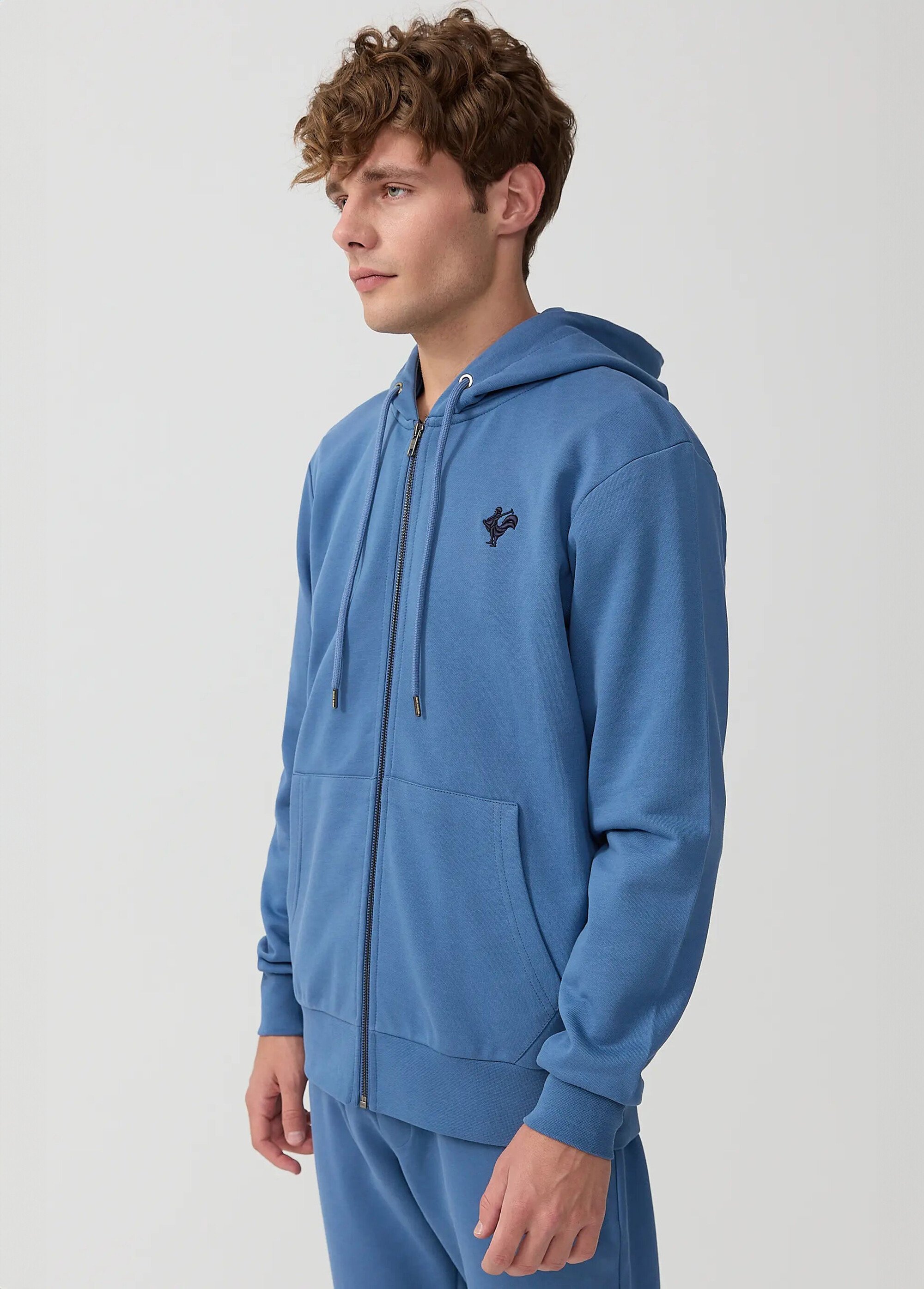 Sweat shirt zippé à capuche, kangourou Bleu MFKDUCASSE DR1