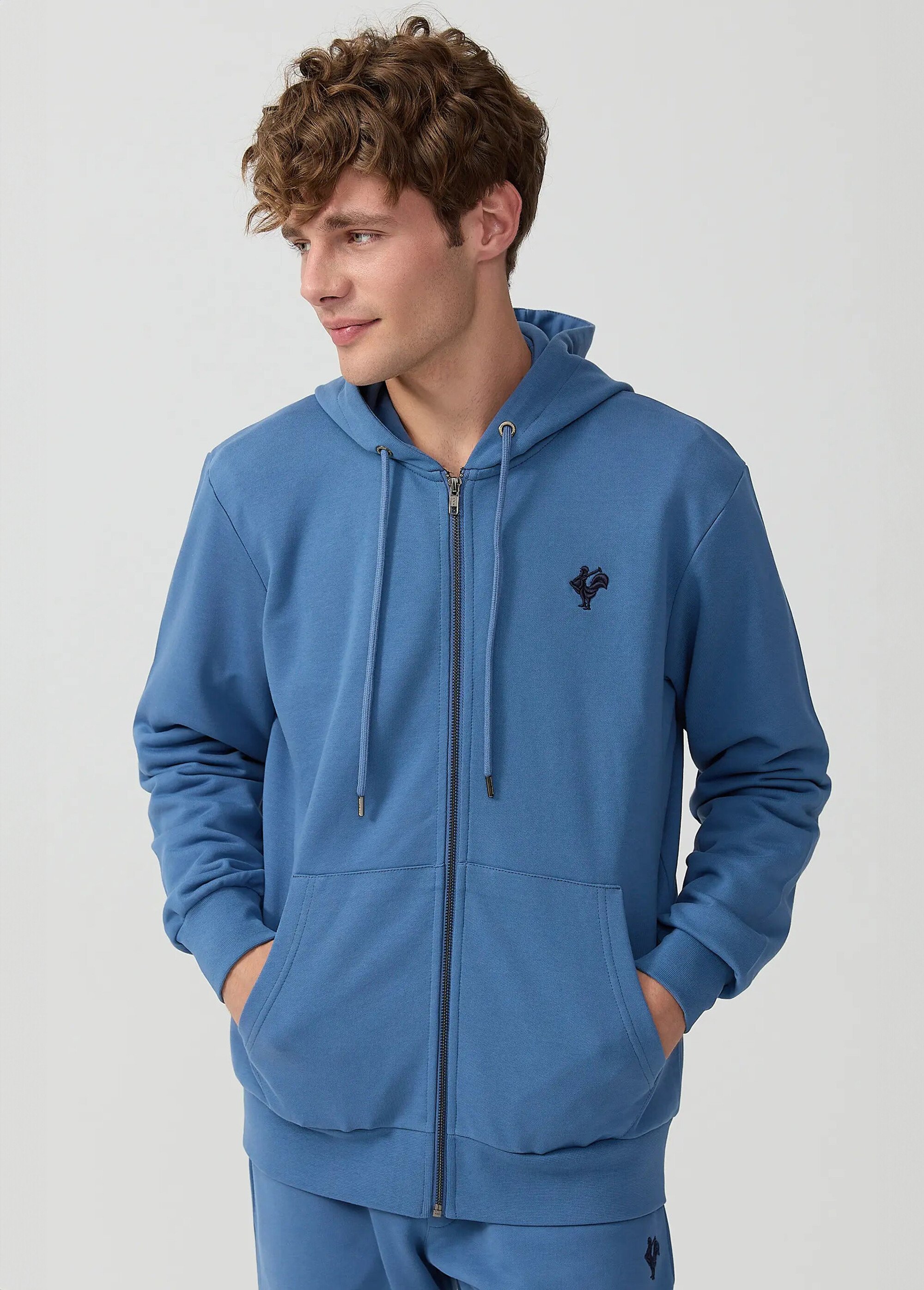 Sweat shirt zippé à capuche, kangourou Bleu MFKDUCASSE FA1