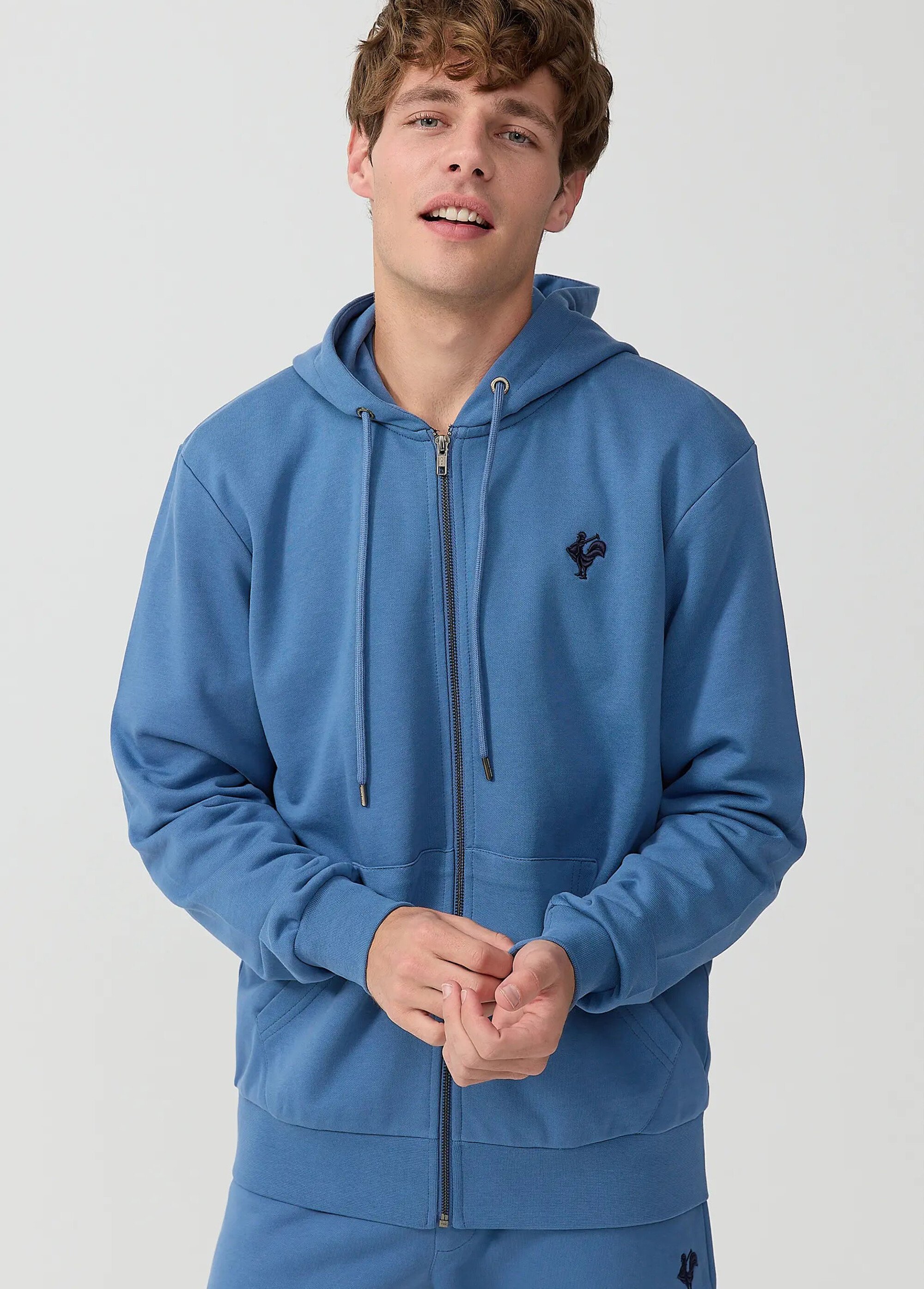 Sweat shirt zippé à capuche, kangourou Bleu MFKDUCASSE MV1