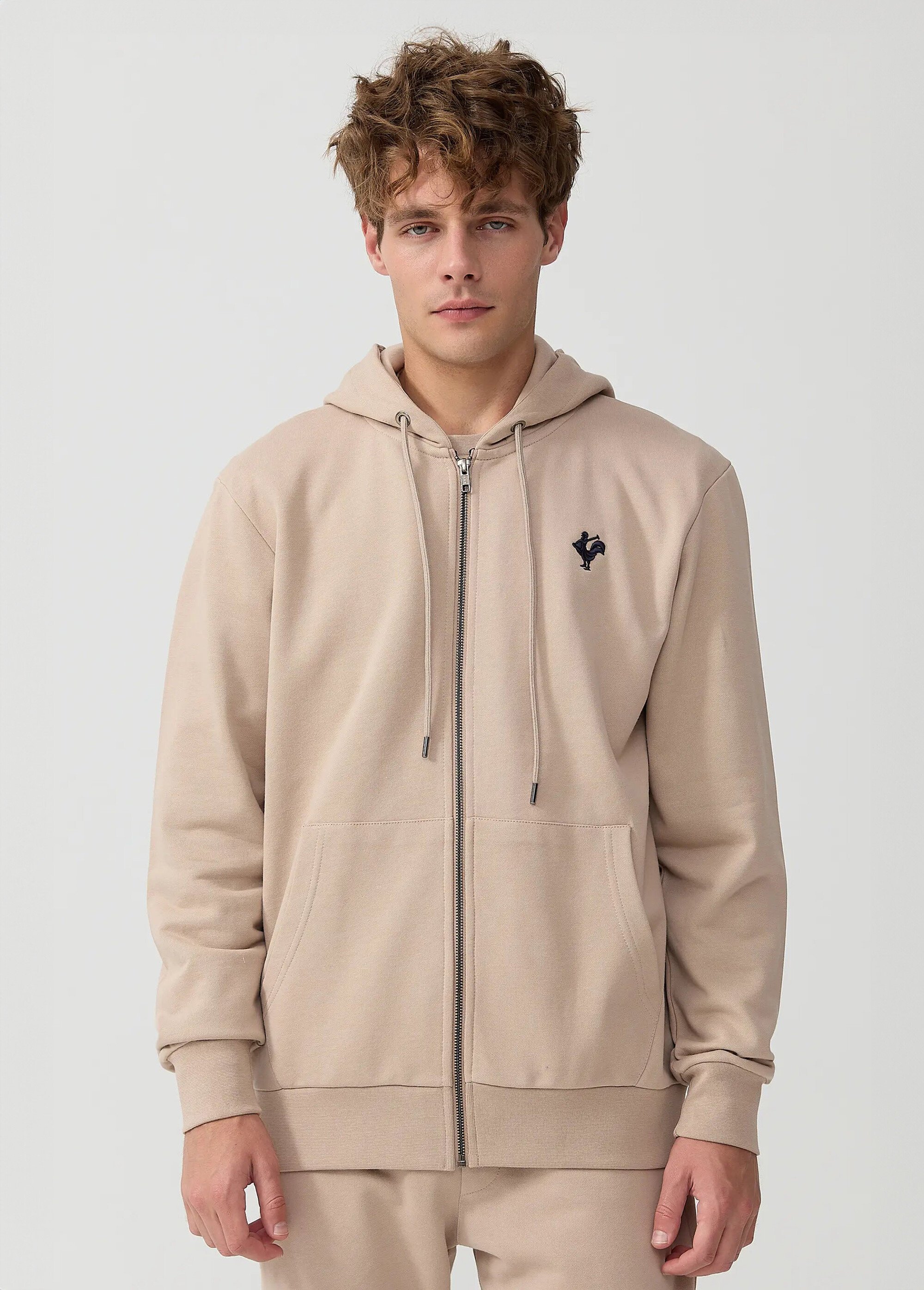 Sweat shirt zippé à capuche, kangourou Beige MFKDUCASSE FA1