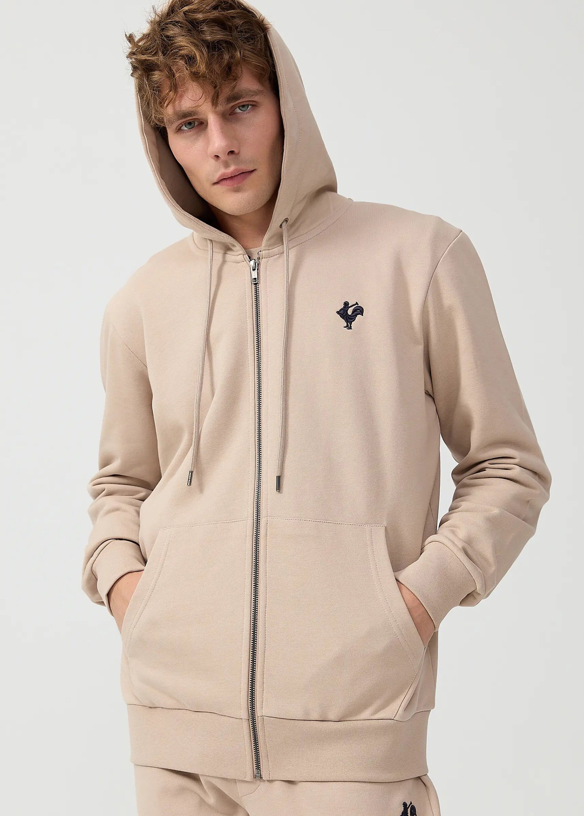 Sweat shirt zippé à capuche, kangourou Beige MFKDUCASSE MV1