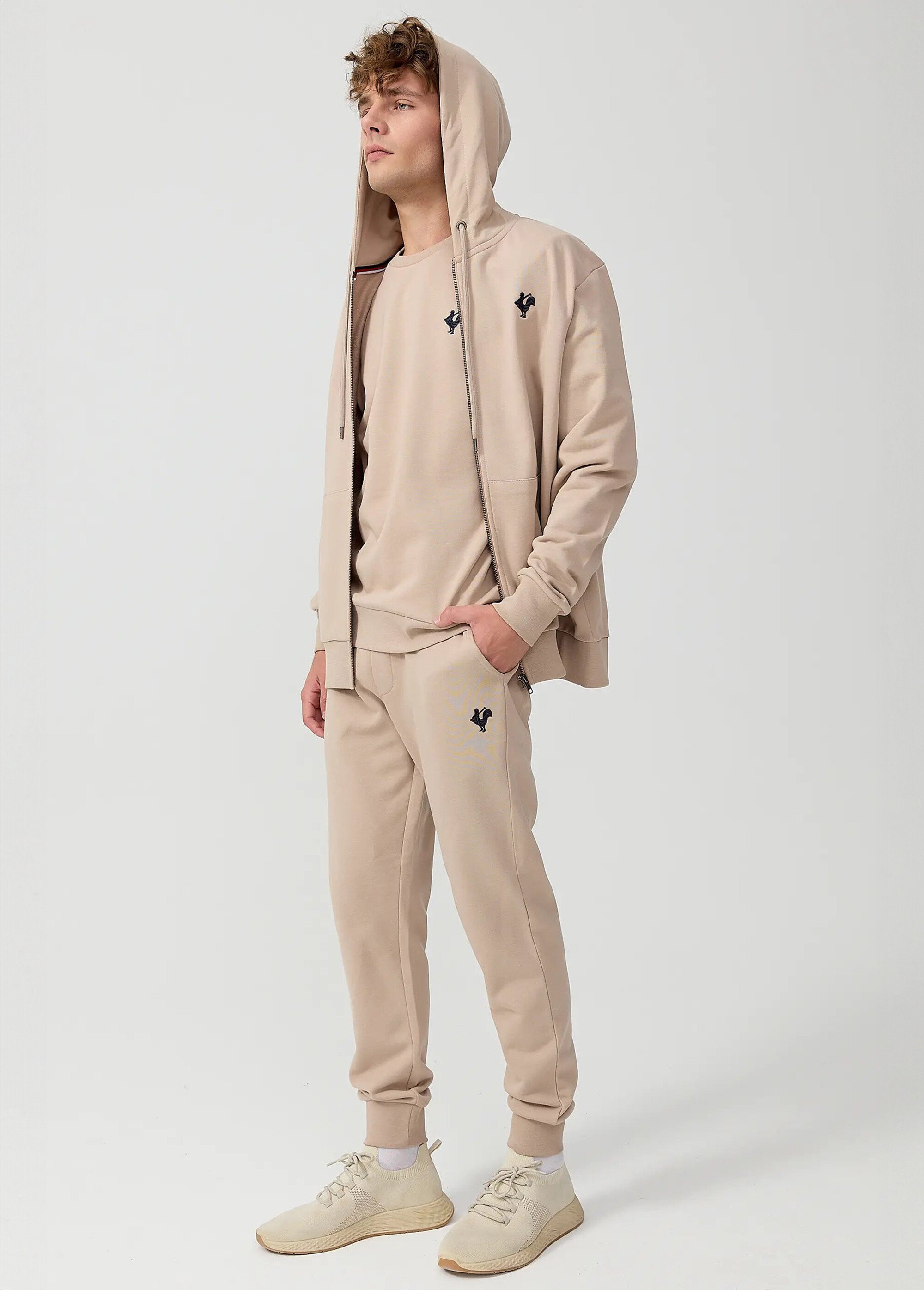 Sweat shirt zippé à capuche, kangourou Beige MFKDUCASSE SI1