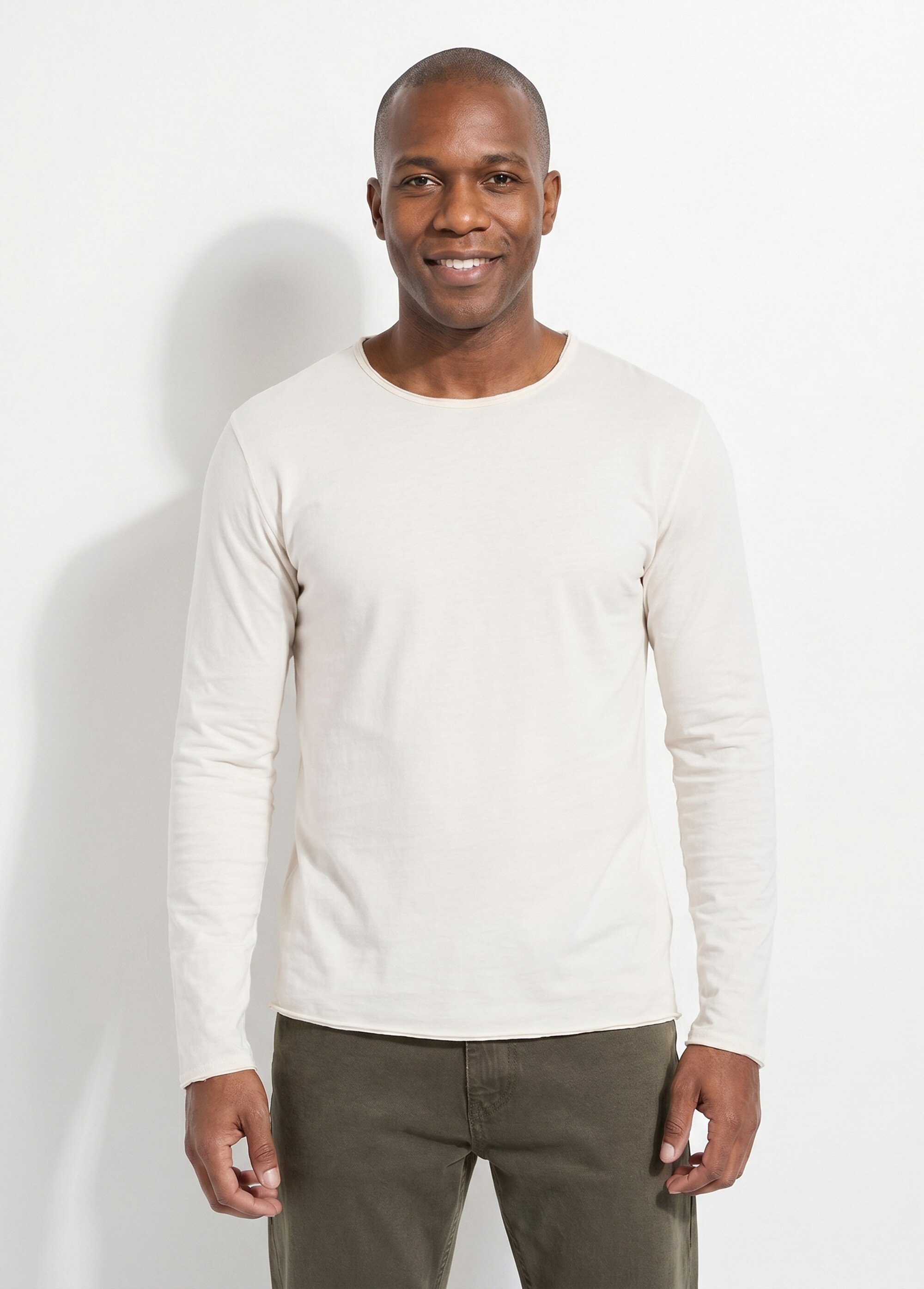 T-shirt col rond détails aspect brut Homme Beige MENTM7005 FA1