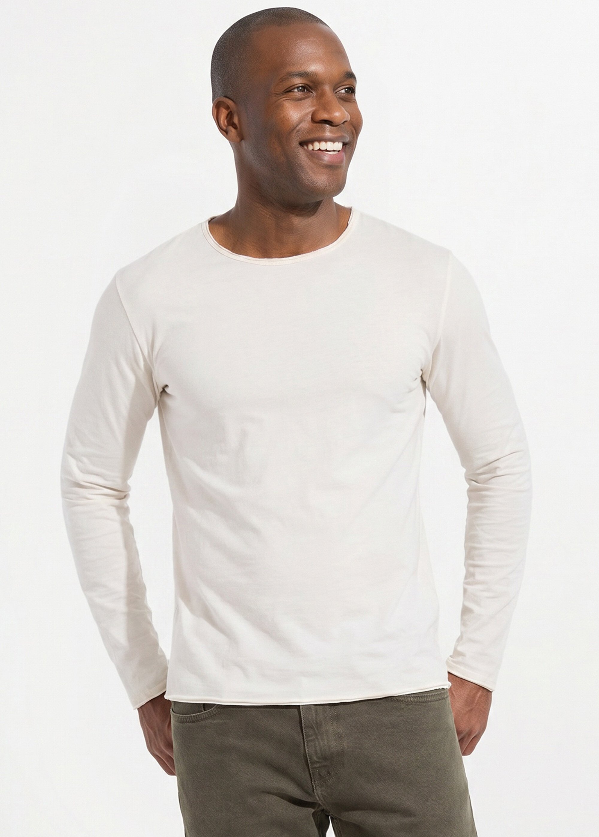 T-shirt col rond détails aspect brut Homme Beige MENTM7005 MV1