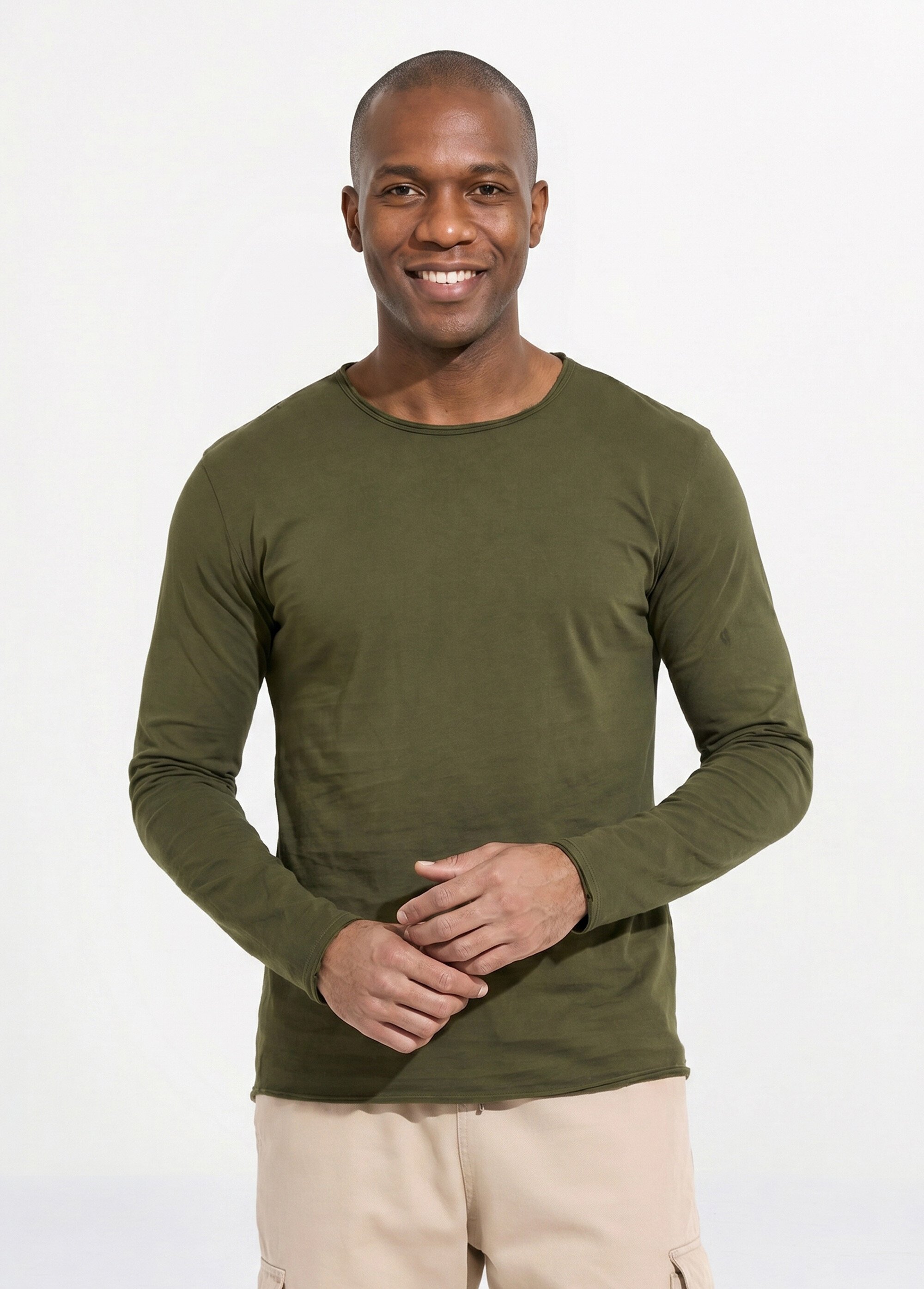 T-shirt col rond détails aspect brut Homme Vert MENTM7005 FA1