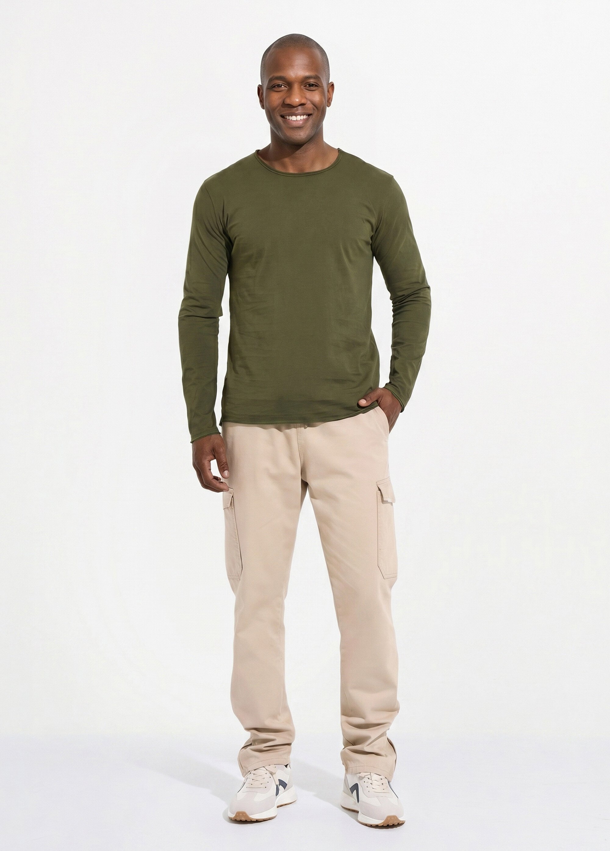 T-shirt col rond détails aspect brut Homme Vert MENTM7005 SI1