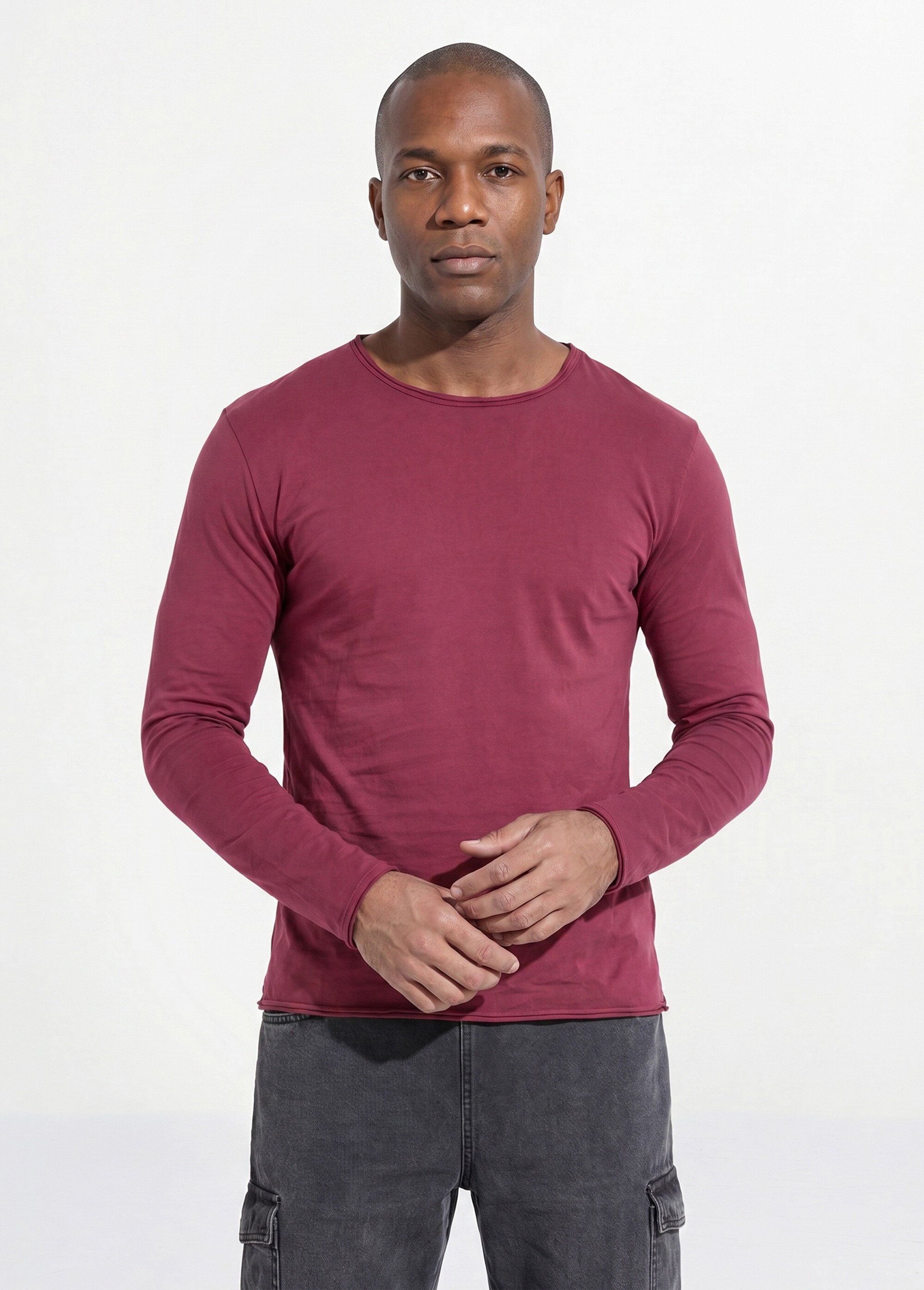 T-shirt col rond détails aspect brut Homme Rouge MENTM7005 FA1