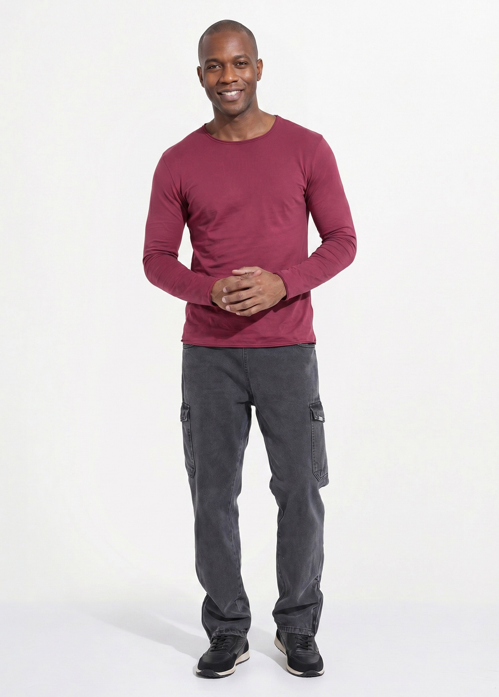 T-shirt col rond détails aspect brut Homme Rouge MENTM7005 SI1