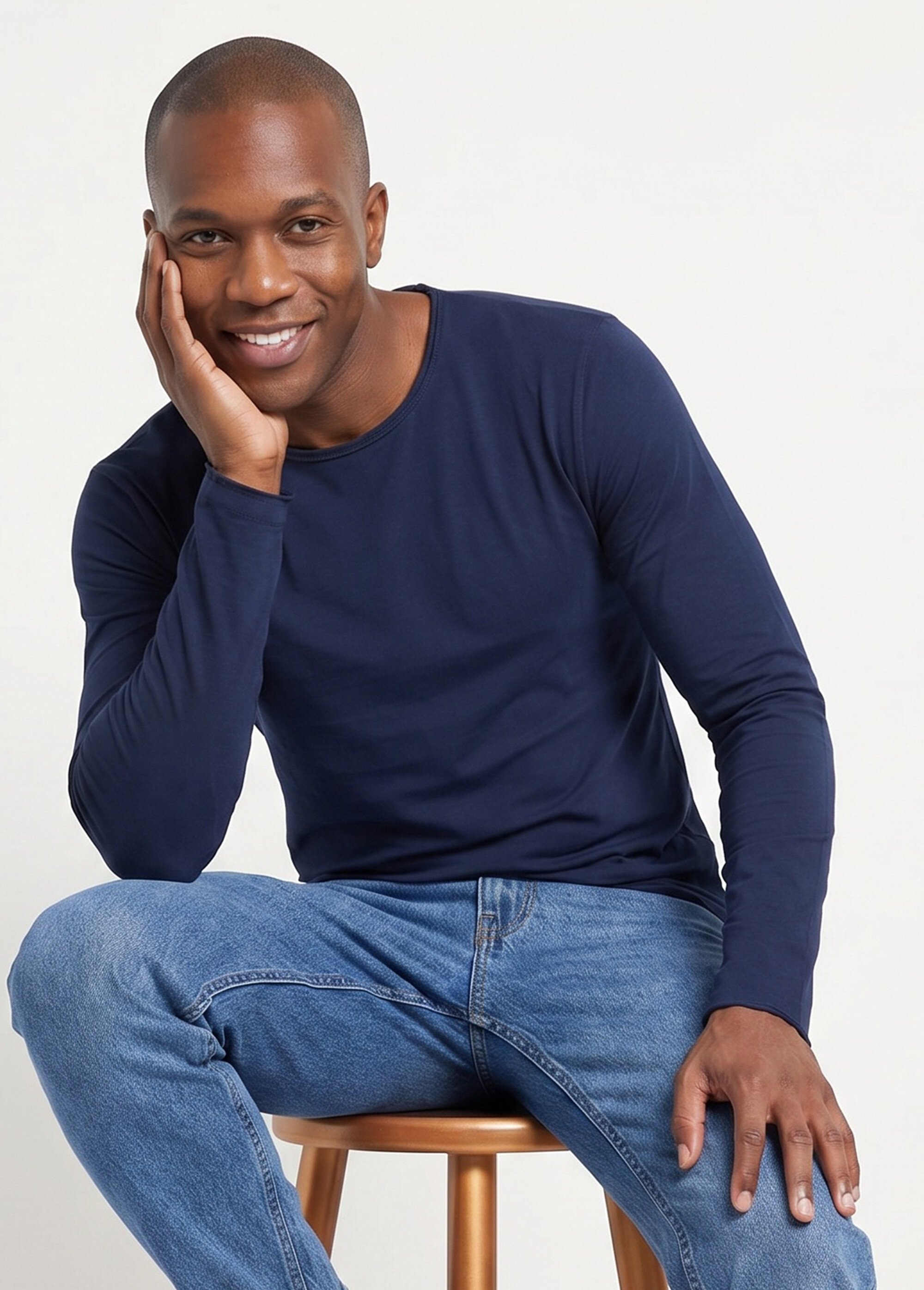 T-shirt col rond détails aspect brut Homme Bleu MENTM7005 MV1