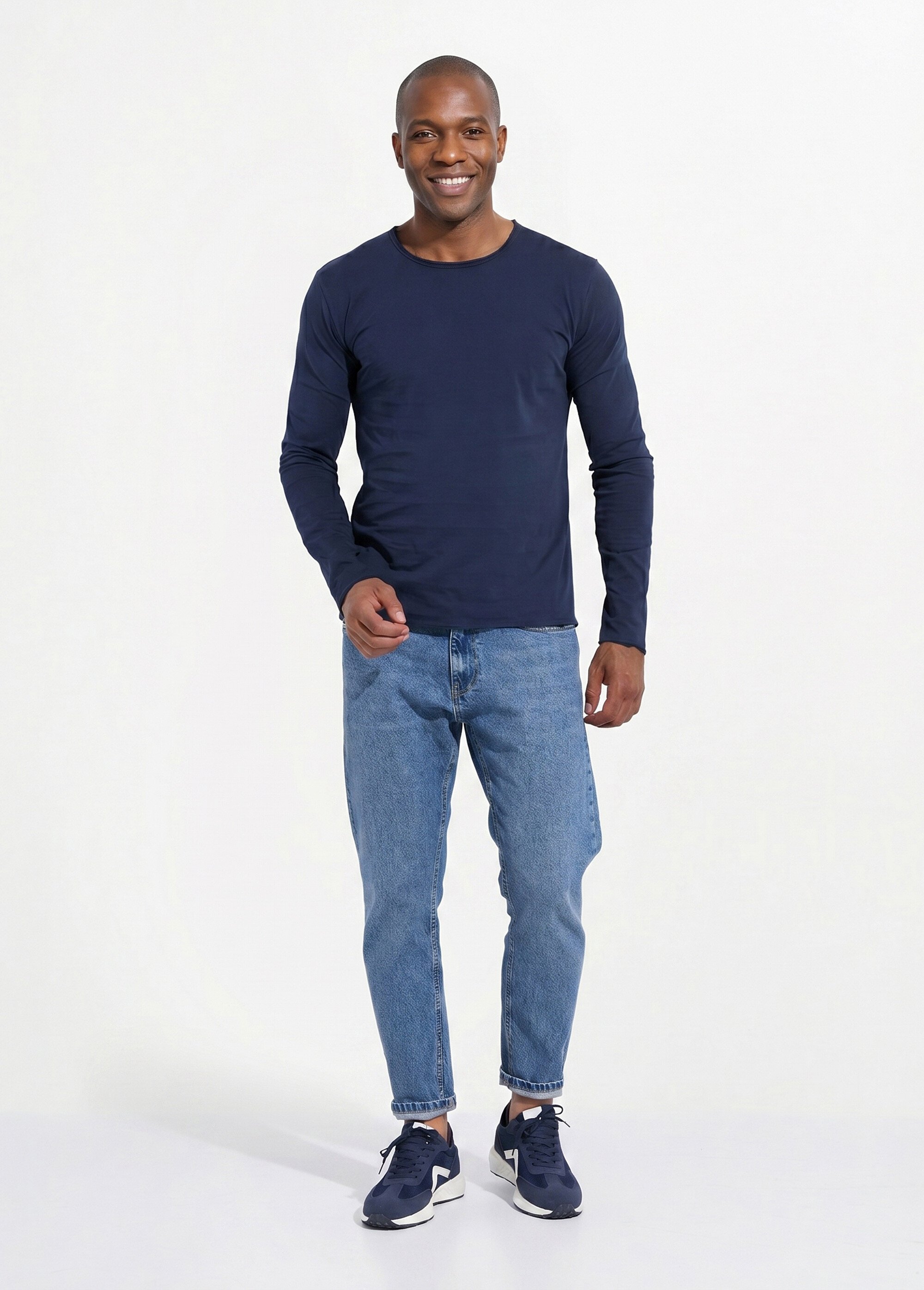T-shirt col rond détails aspect brut Homme Bleu MENTM7005 SI1