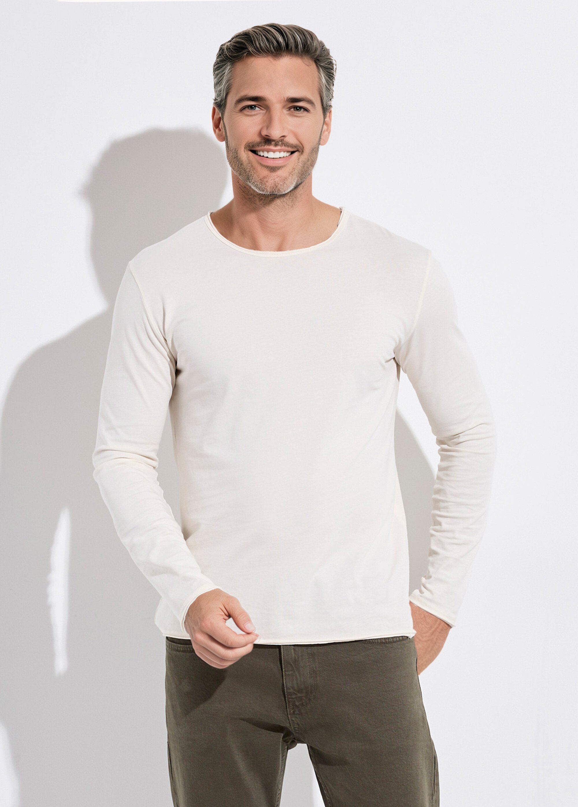 T-shirt col rond détails aspect brut Homme Beige MENTM7005 FA1