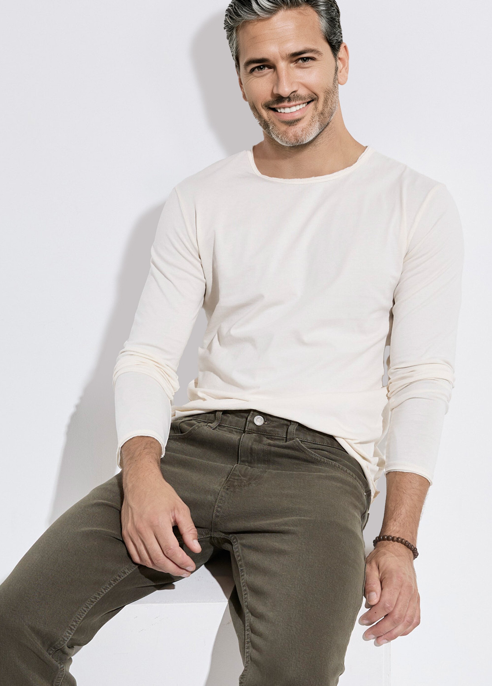 T-shirt col rond détails aspect brut Homme Beige MENTM7005 MV1
