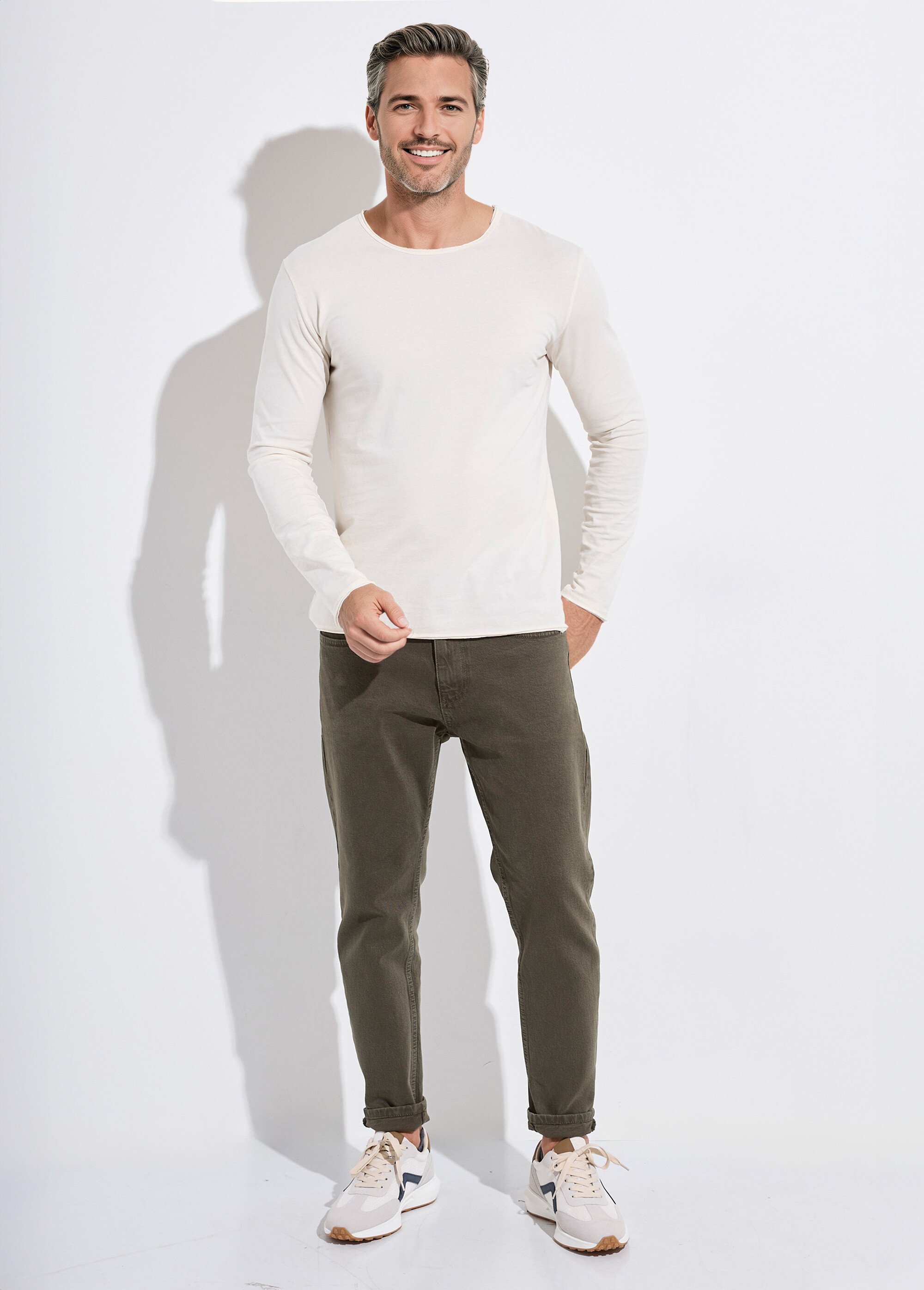 T-shirt col rond détails aspect brut Homme Beige MENTM7005 SF1