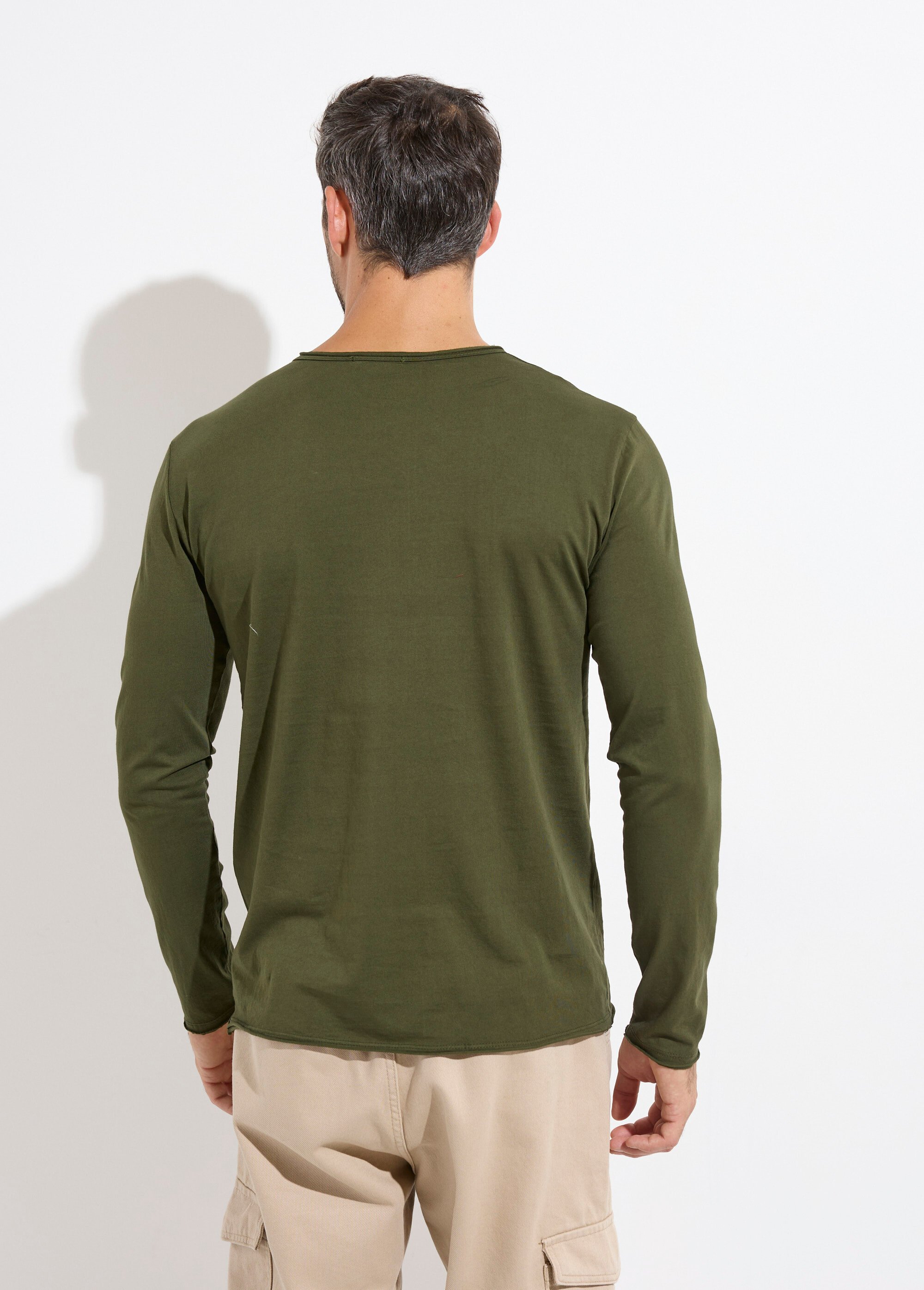 T-shirt col rond détails aspect brut Homme Vert MENTM7005 DO1