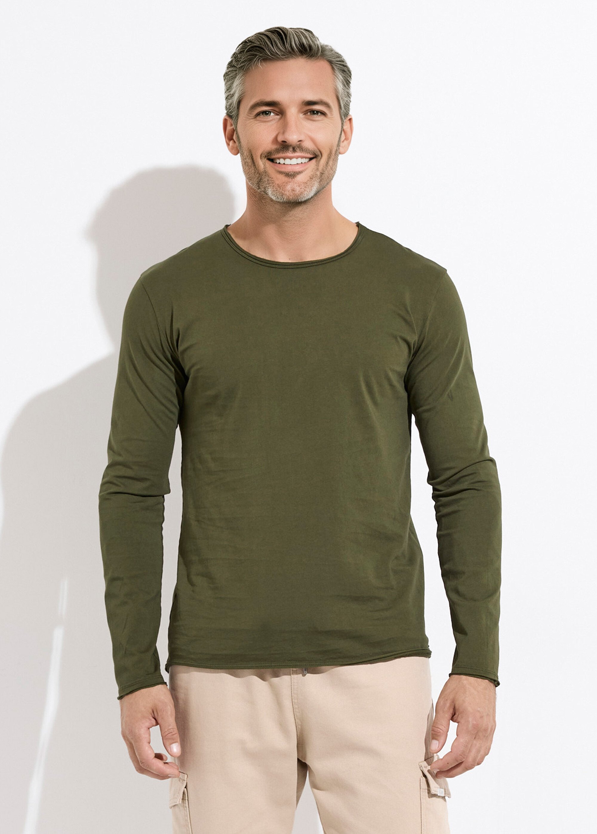 T-shirt col rond détails aspect brut Homme Vert MENTM7005 FA1