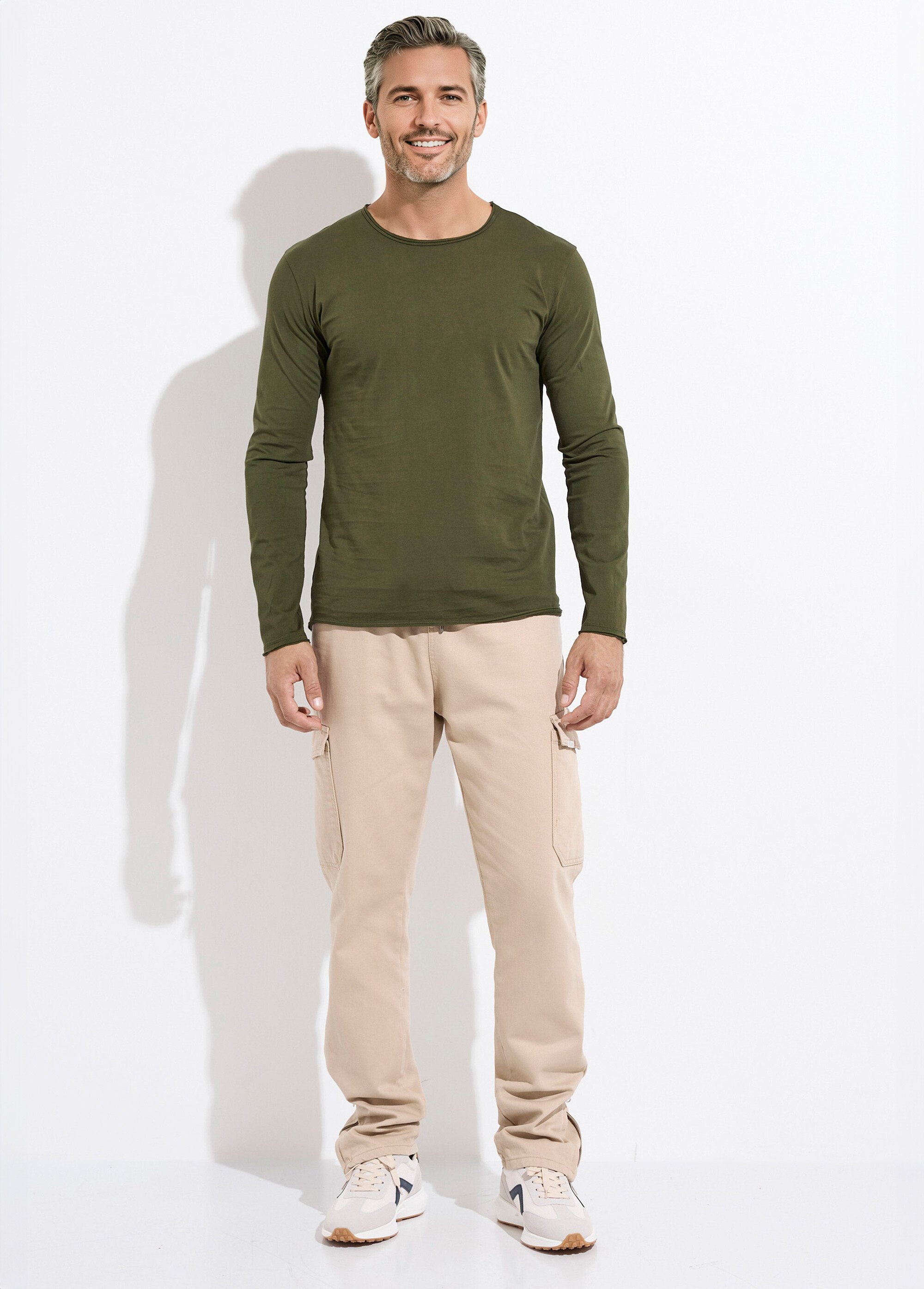 T-shirt col rond détails aspect brut Homme Vert MENTM7005 SF1