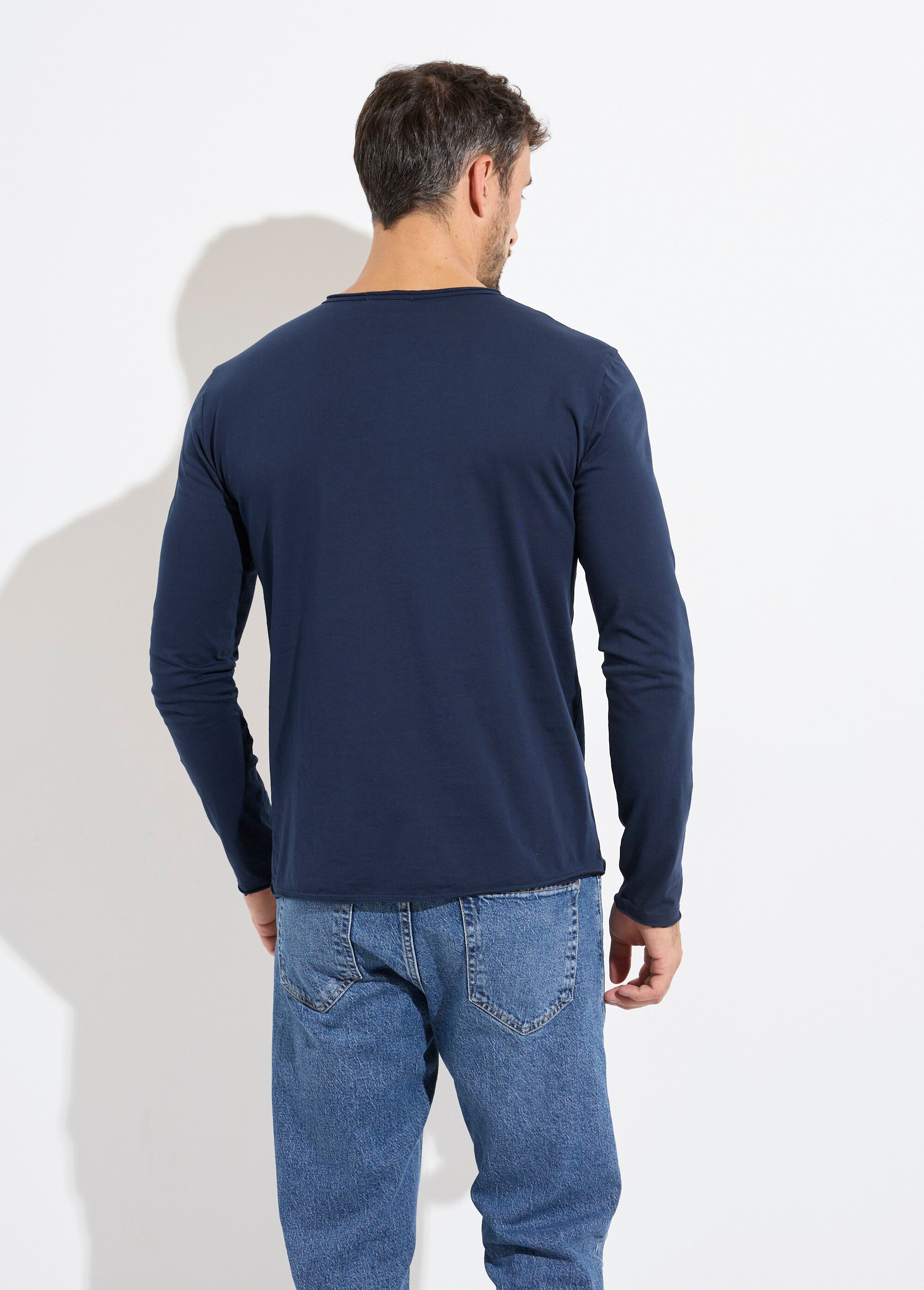T-shirt col rond détails aspect brut Homme Bleu MENTM7005 DO1