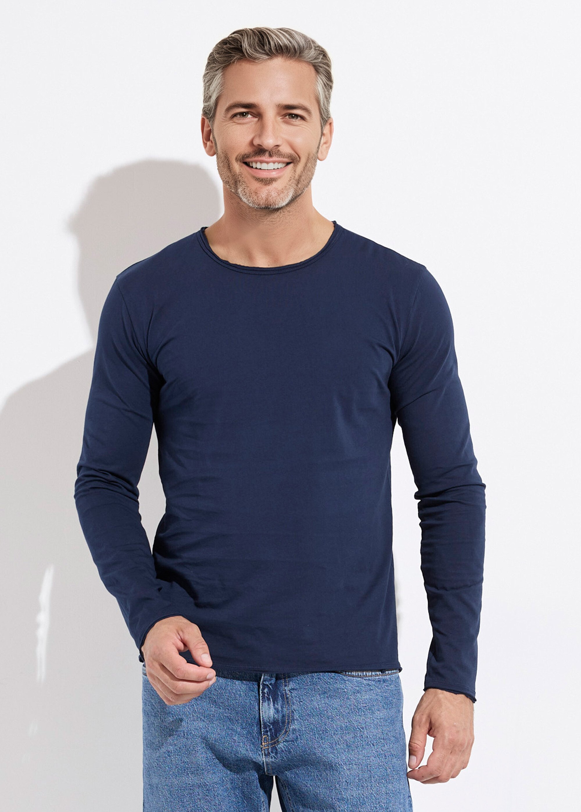 T-shirt col rond détails aspect brut Homme Bleu MENTM7005 FA1