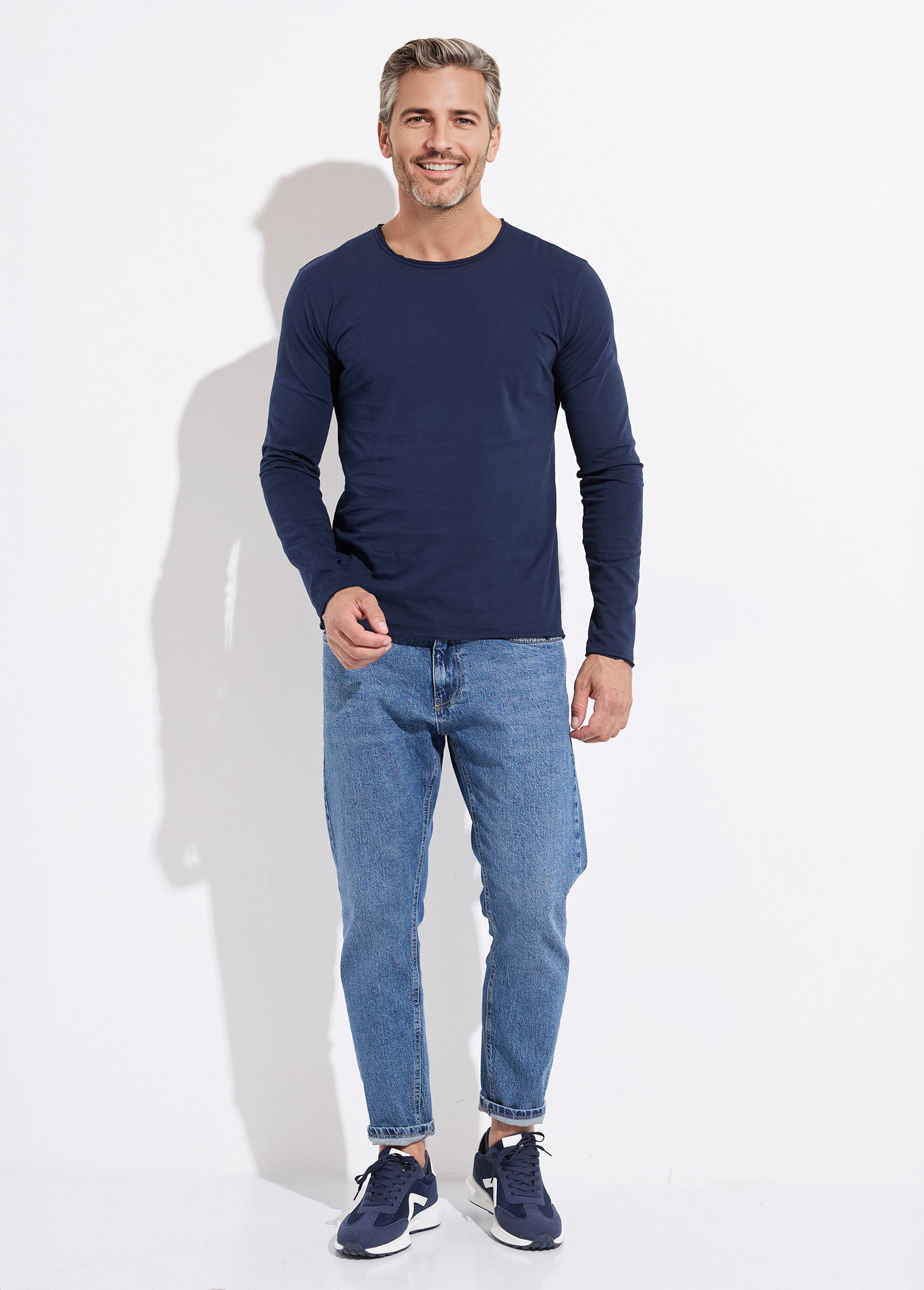 T-shirt col rond détails aspect brut Homme Bleu MENTM7005 SF1