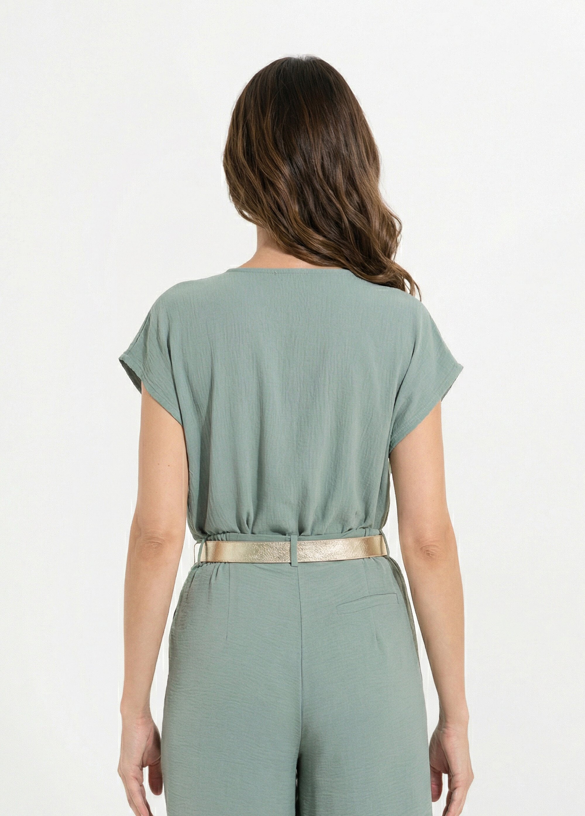 Top manches courtes col V festonné Femme VERT SAUGE CAMAURY DO1